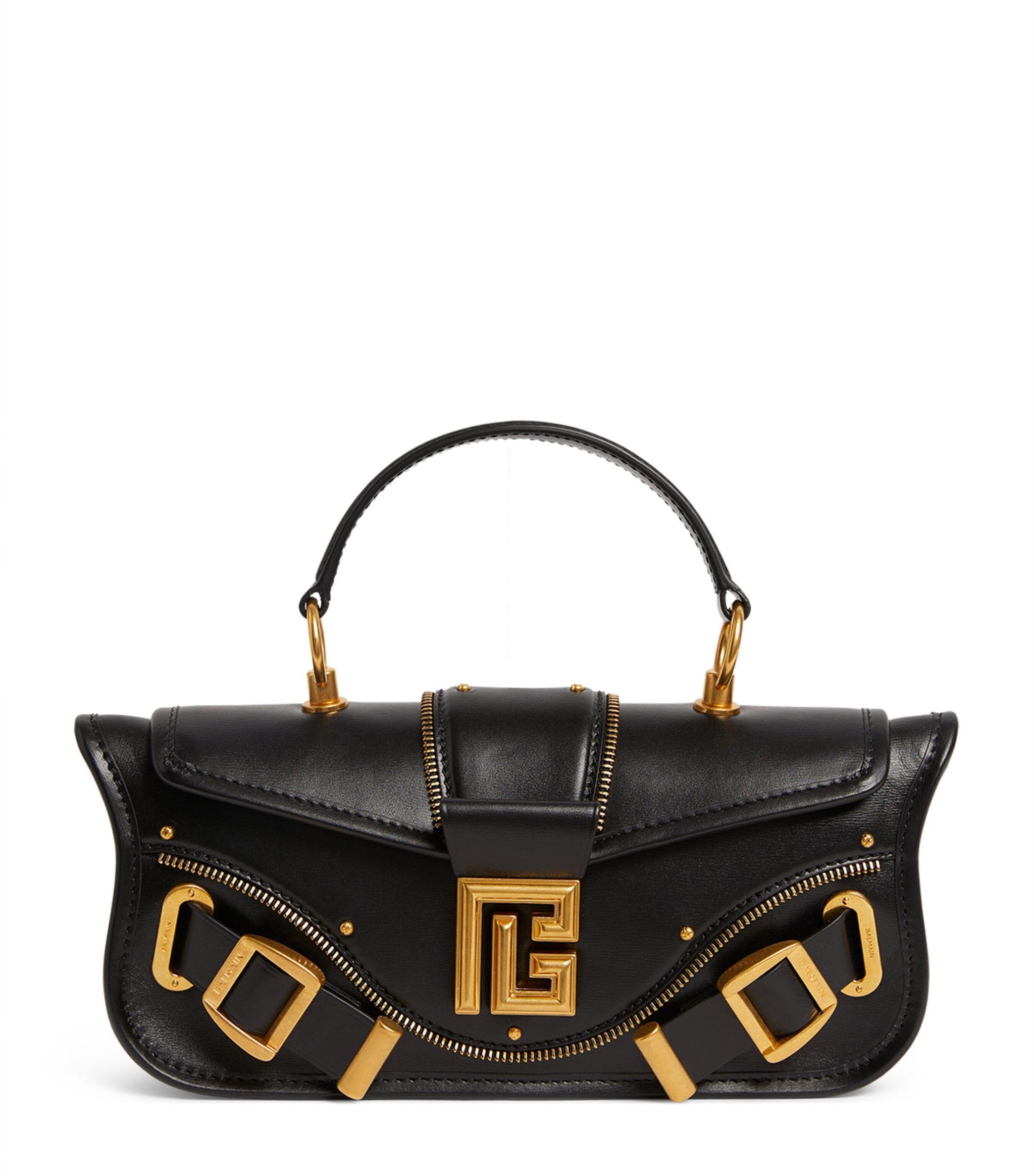 Balmain Leather Blaze Top-handle Bag in Black | Lyst