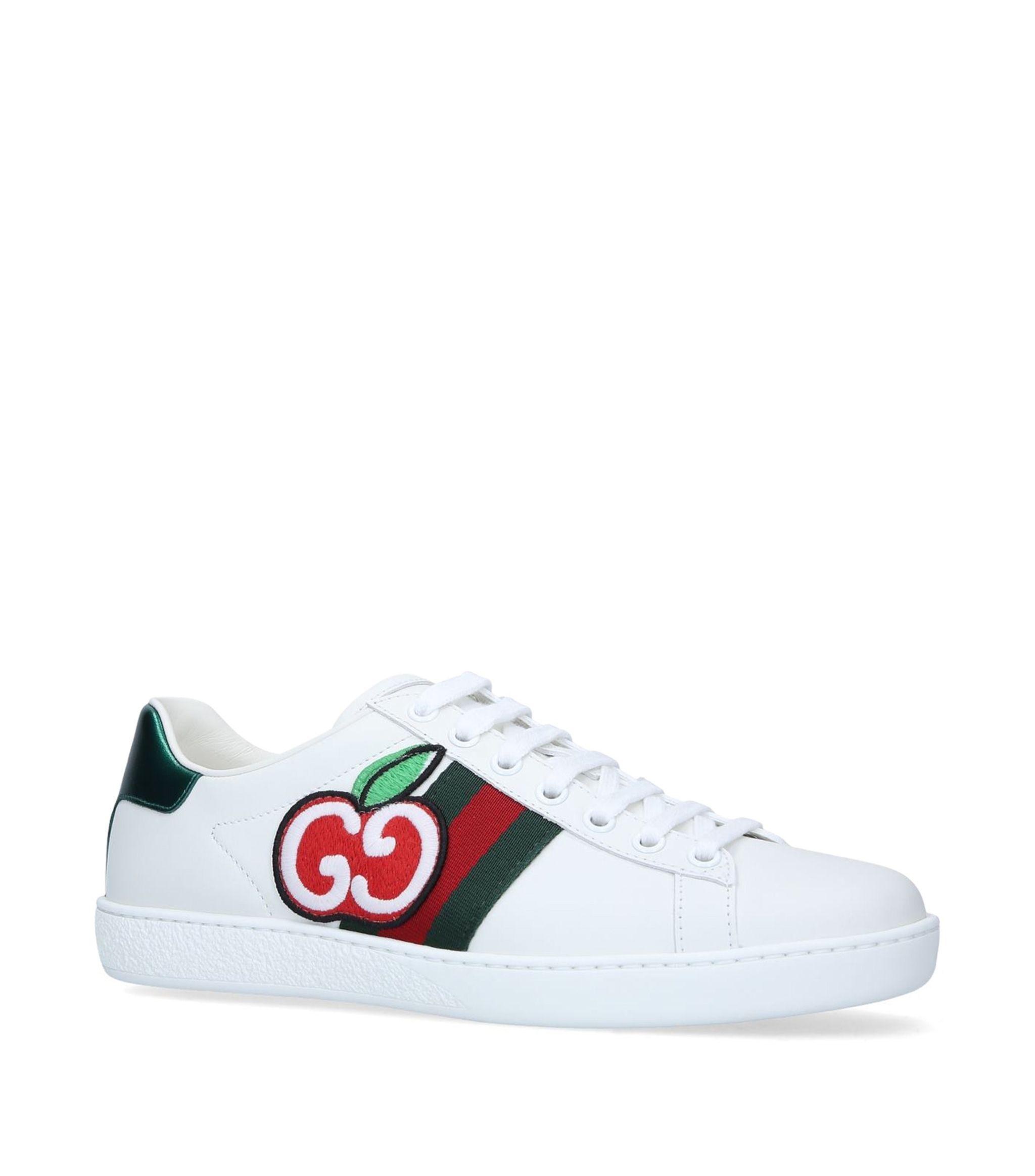 Gucci New Ace Apple-print Leather Trainers in White - Save 48% - Lyst