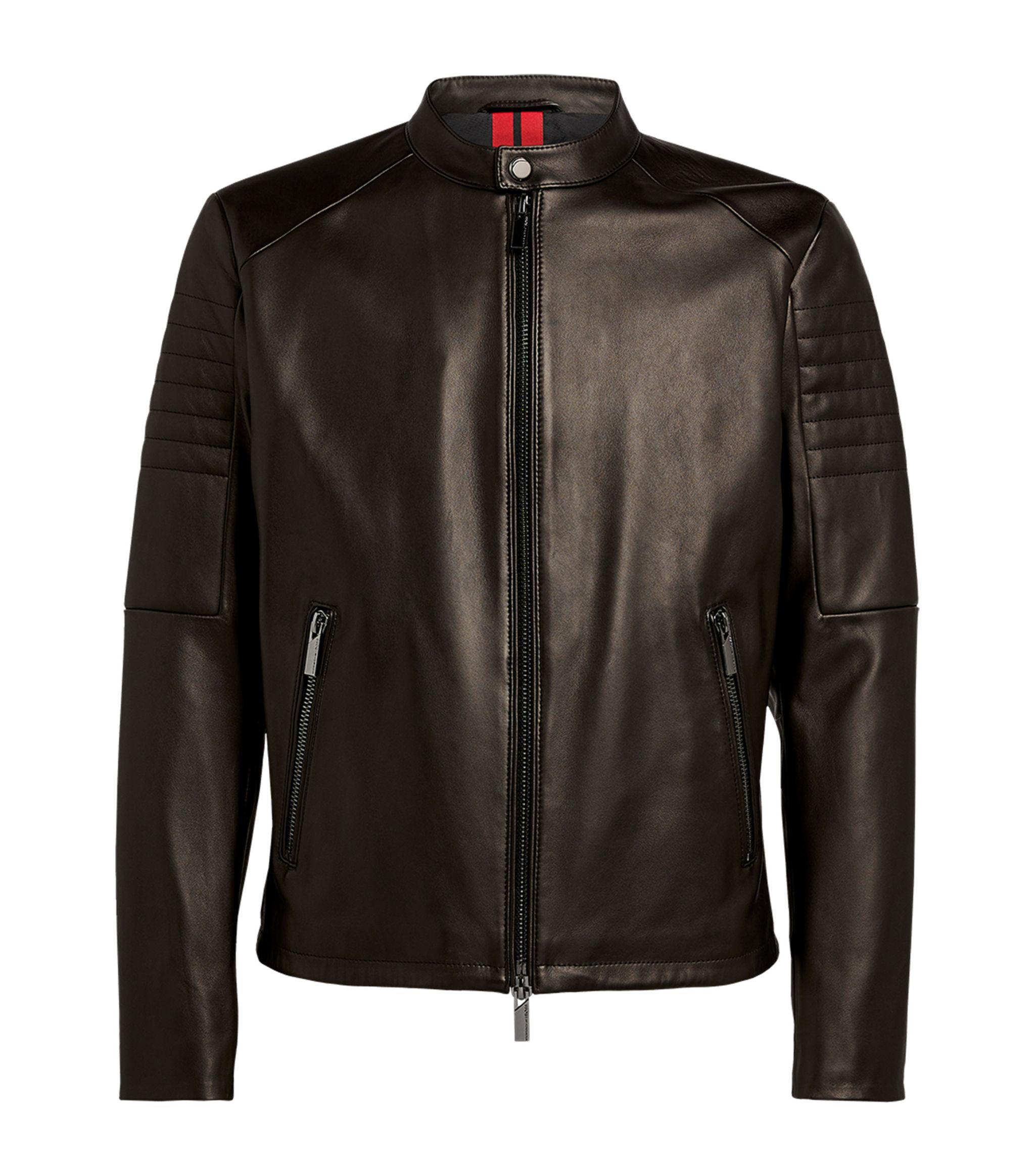 BOSS by HUGO BOSS + Porsche Leather Biker Jacket in Black for Men | Lyst