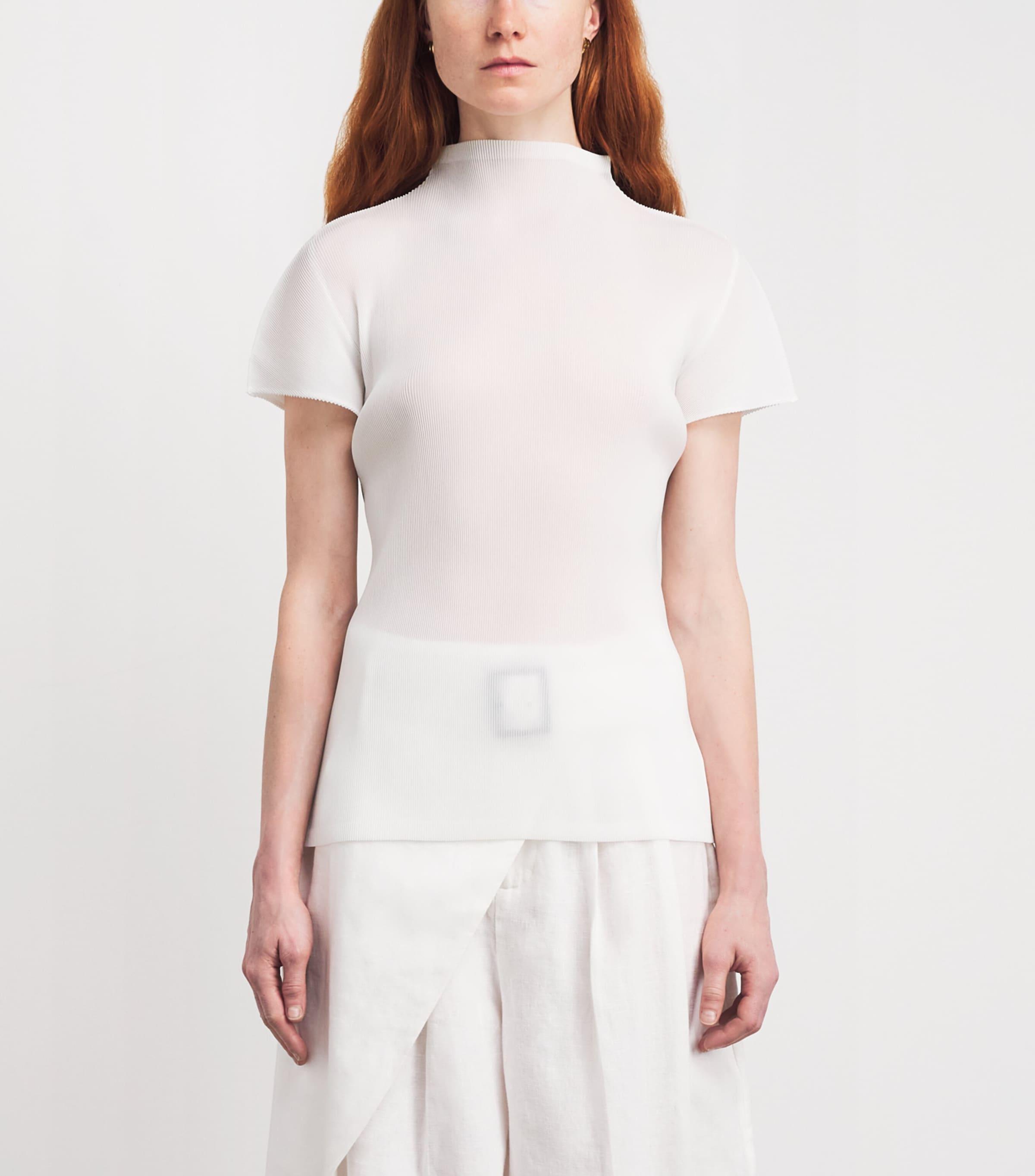 Pleats Please Issey Miyake High-Neck Mist Basics T-Shirt in White