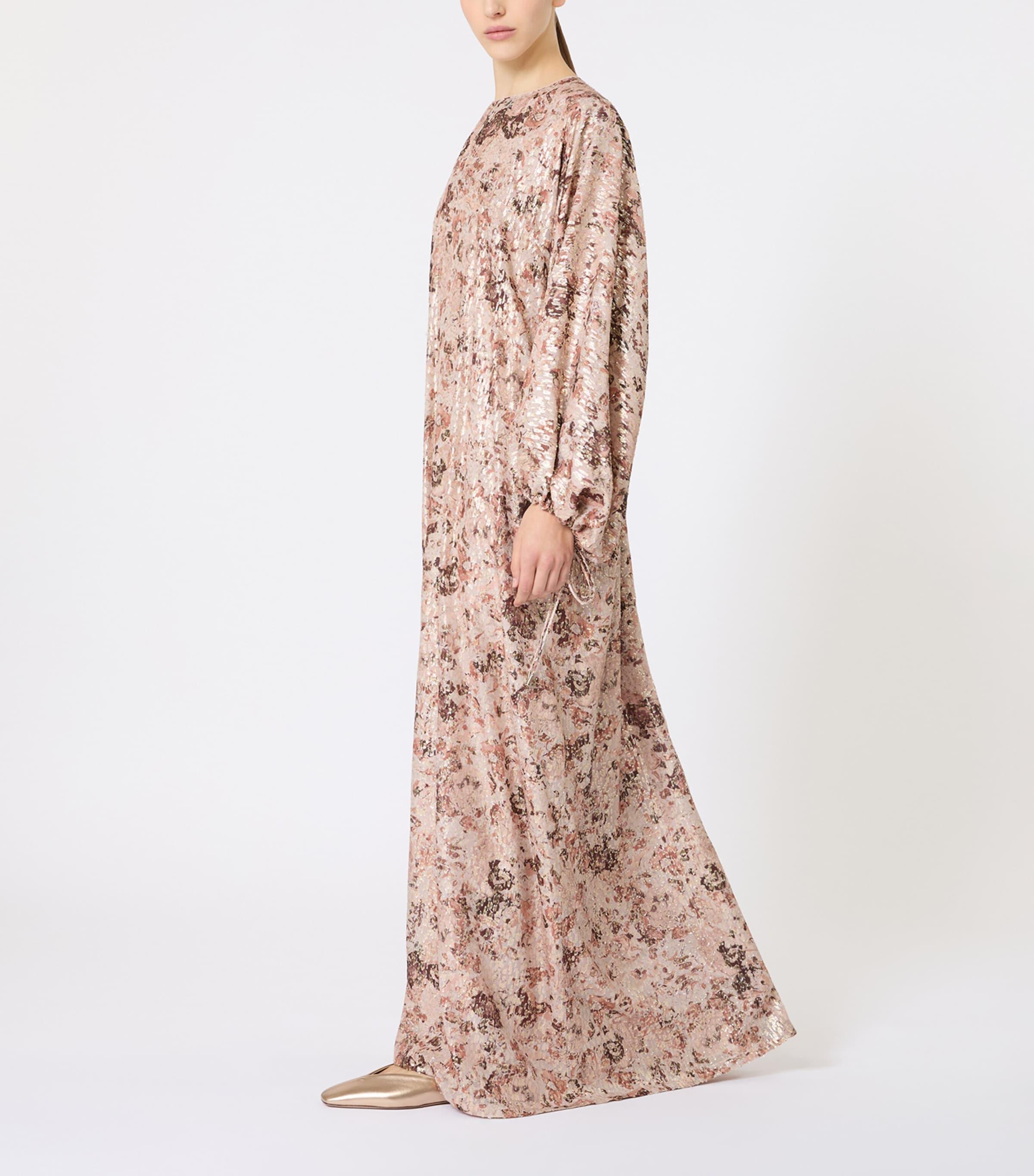 Max Mara Metallic Silk Maxi Dress in Natural | Lyst