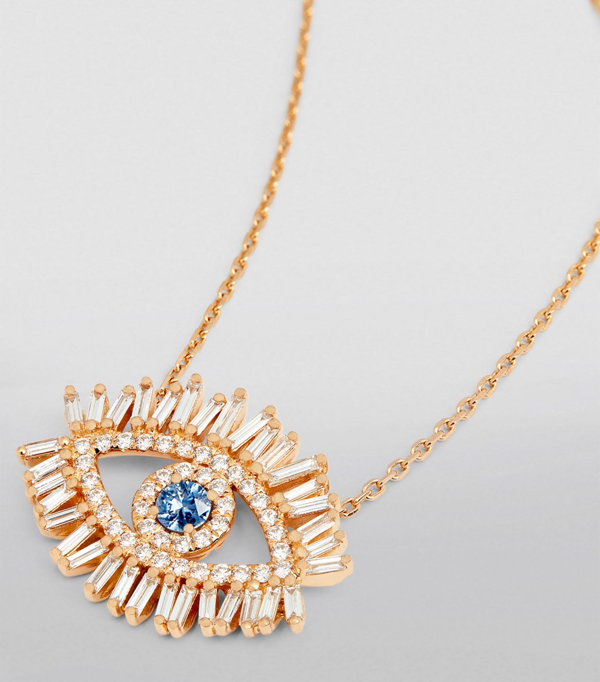 Sapphire Evil Eye Necklace in Metallic 