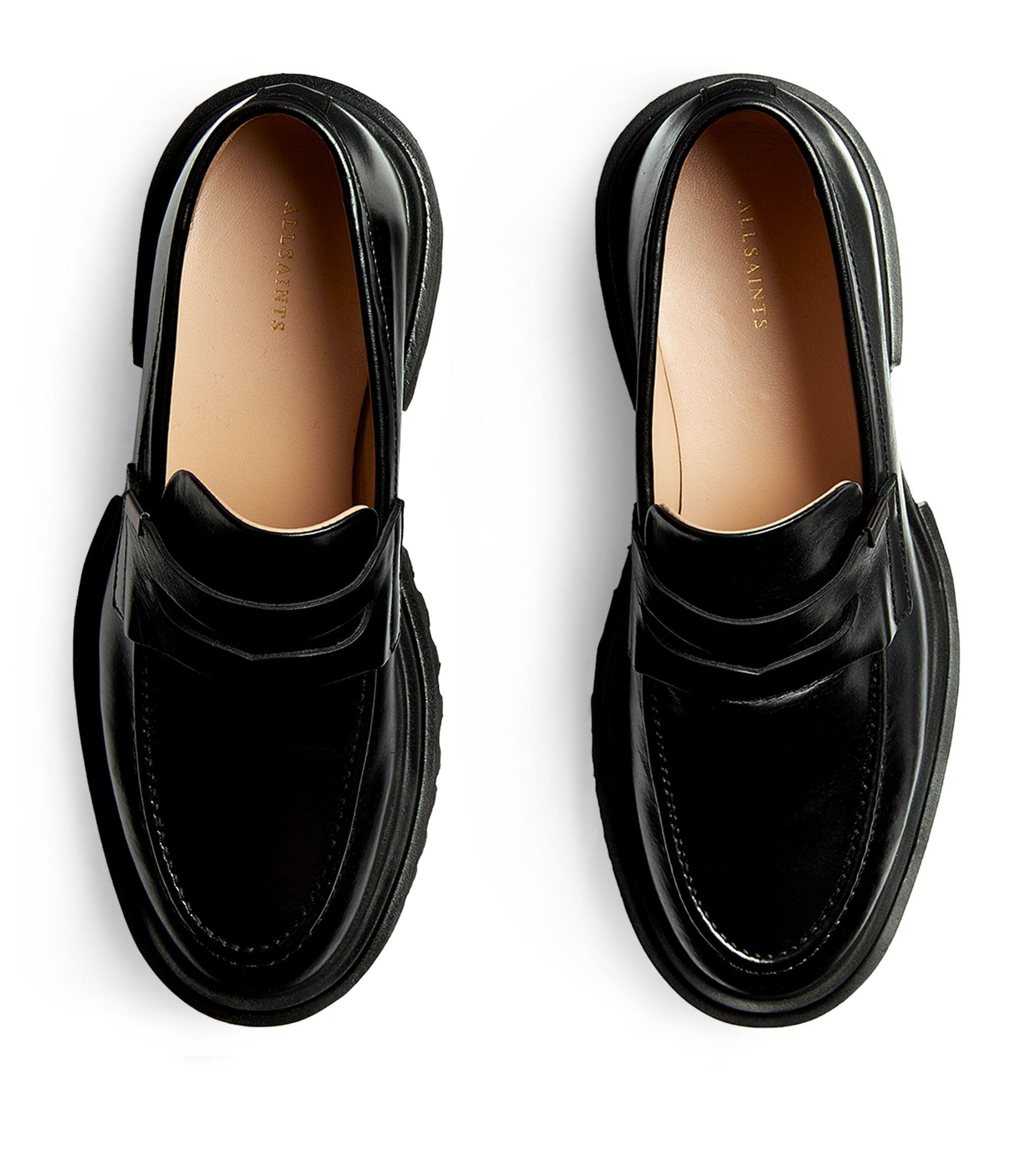 AllSaints Leather Lola Loafers in Black 
