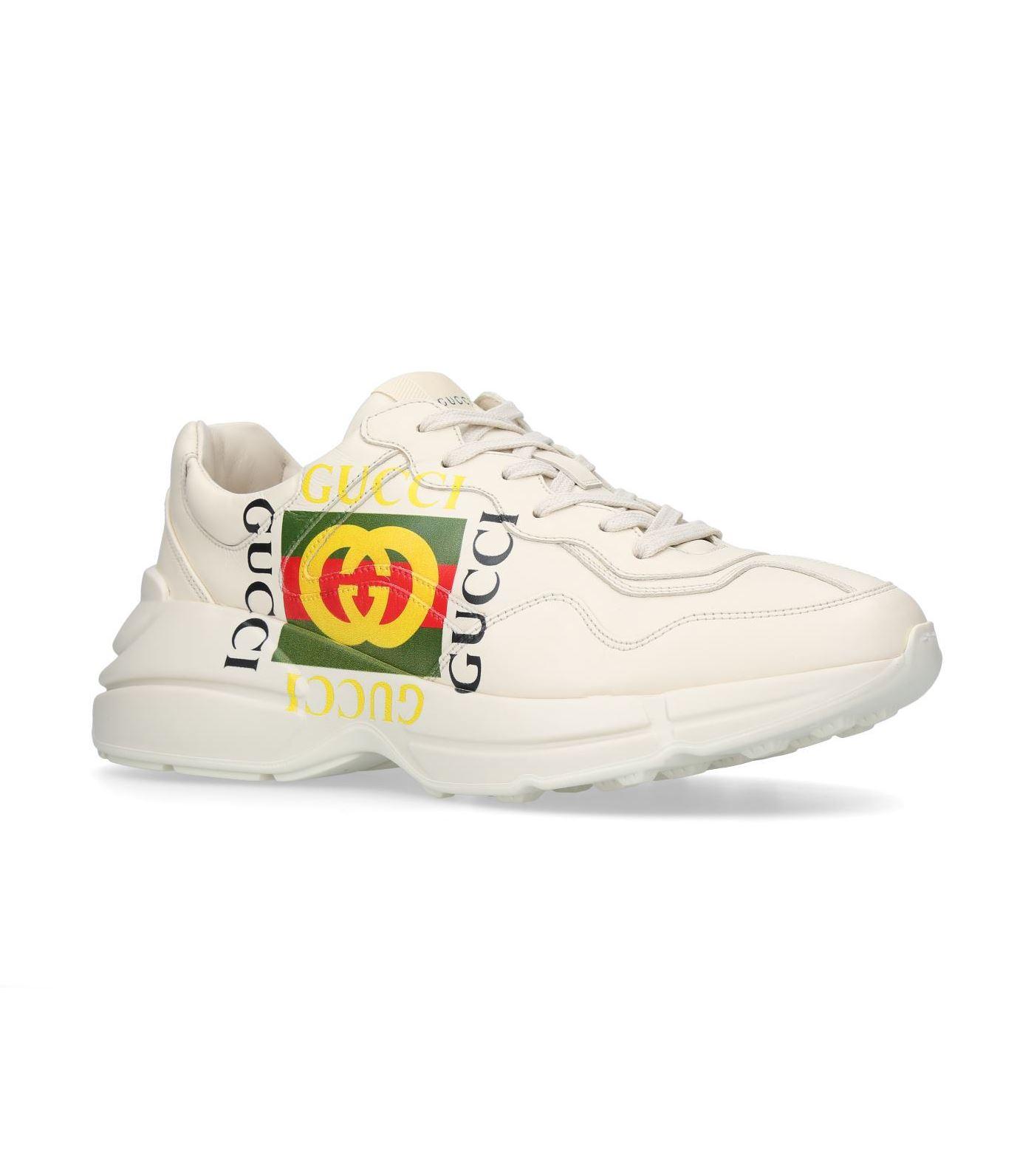 Gucci Leather Rhyton Logo Sneakers in White for Men - Save 21% - Lyst