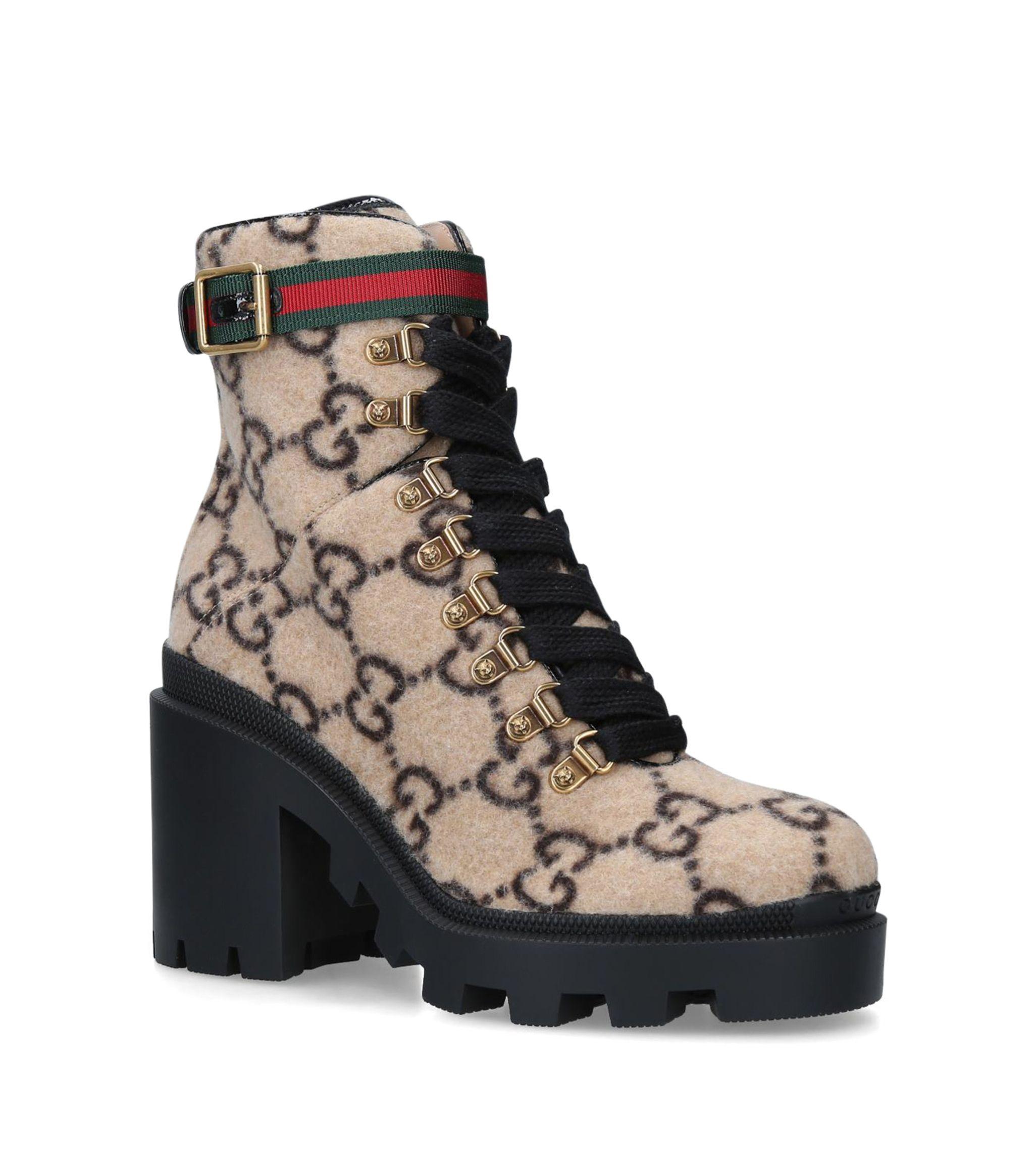 Gucci Lace Up Ankle Boots Trip Bootie Felt Logo Beige-combo | Lyst