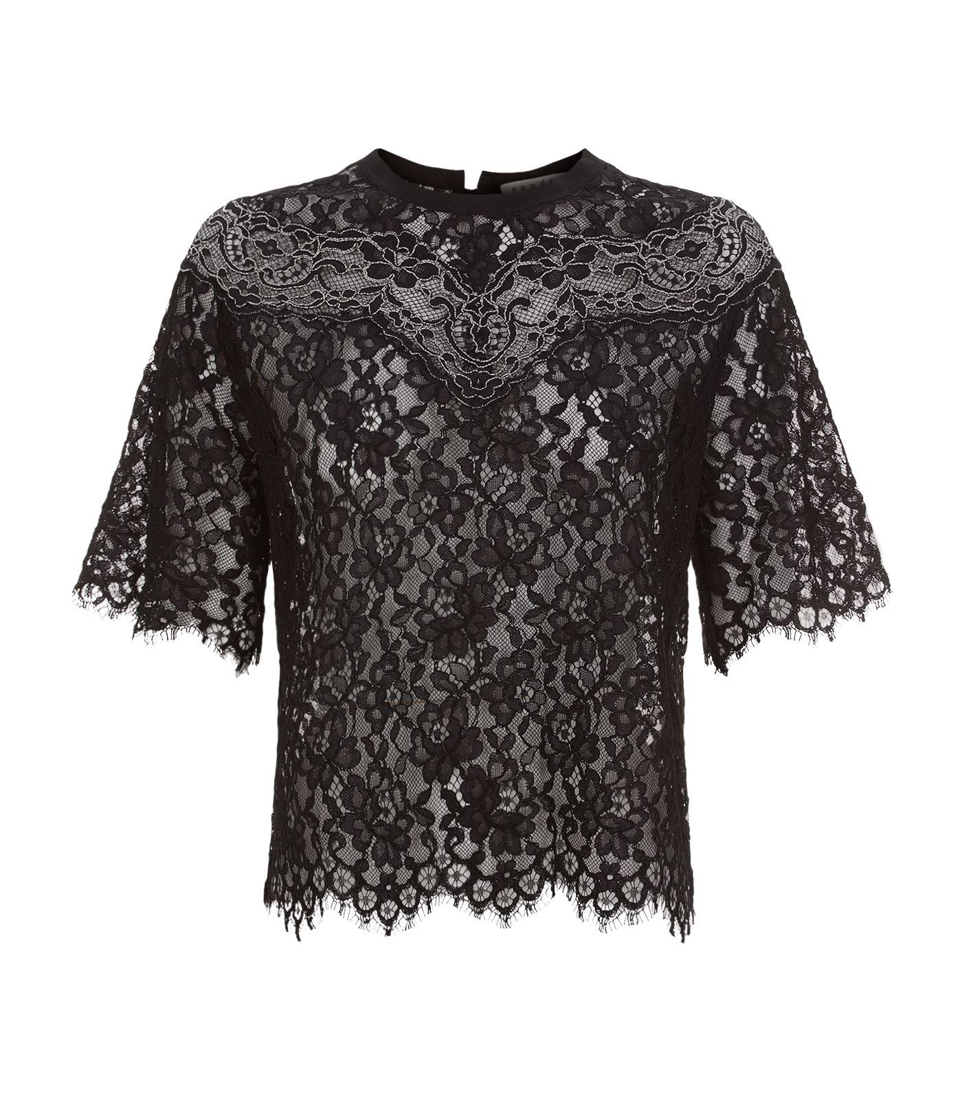 Lyst - Sandro Embroidered Lace Top in Black