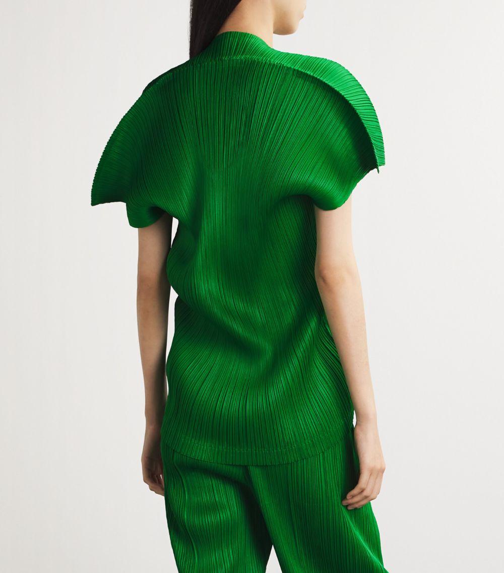 Pleats Please Issey Miyake Pleated Space Rock Top in Green