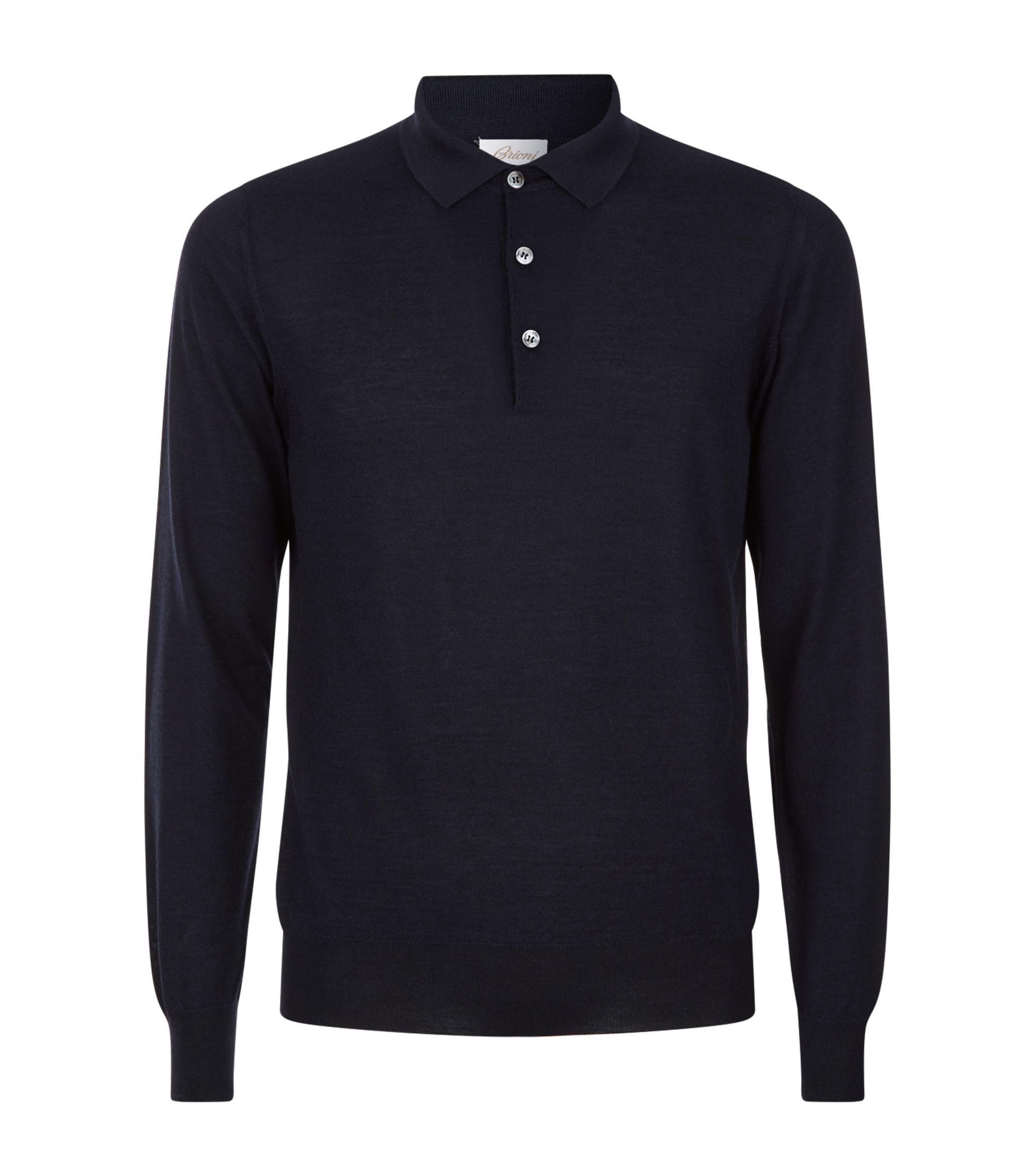 Brioni Wool Fine Knit Polo Shirt in Blue for Men - Lyst