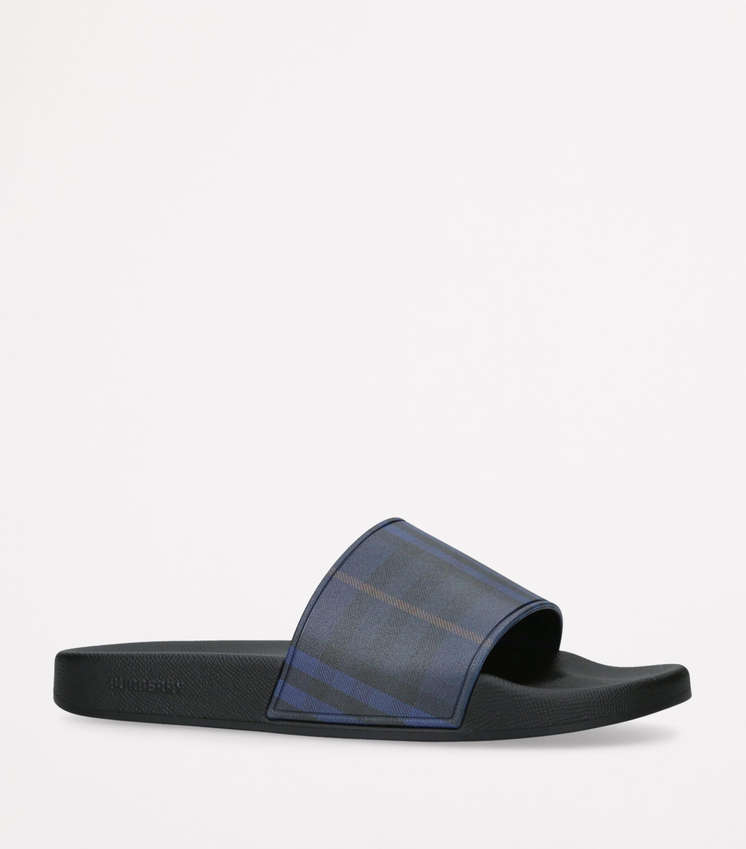 Burberry Check Slides in Blue for Men | Lyst