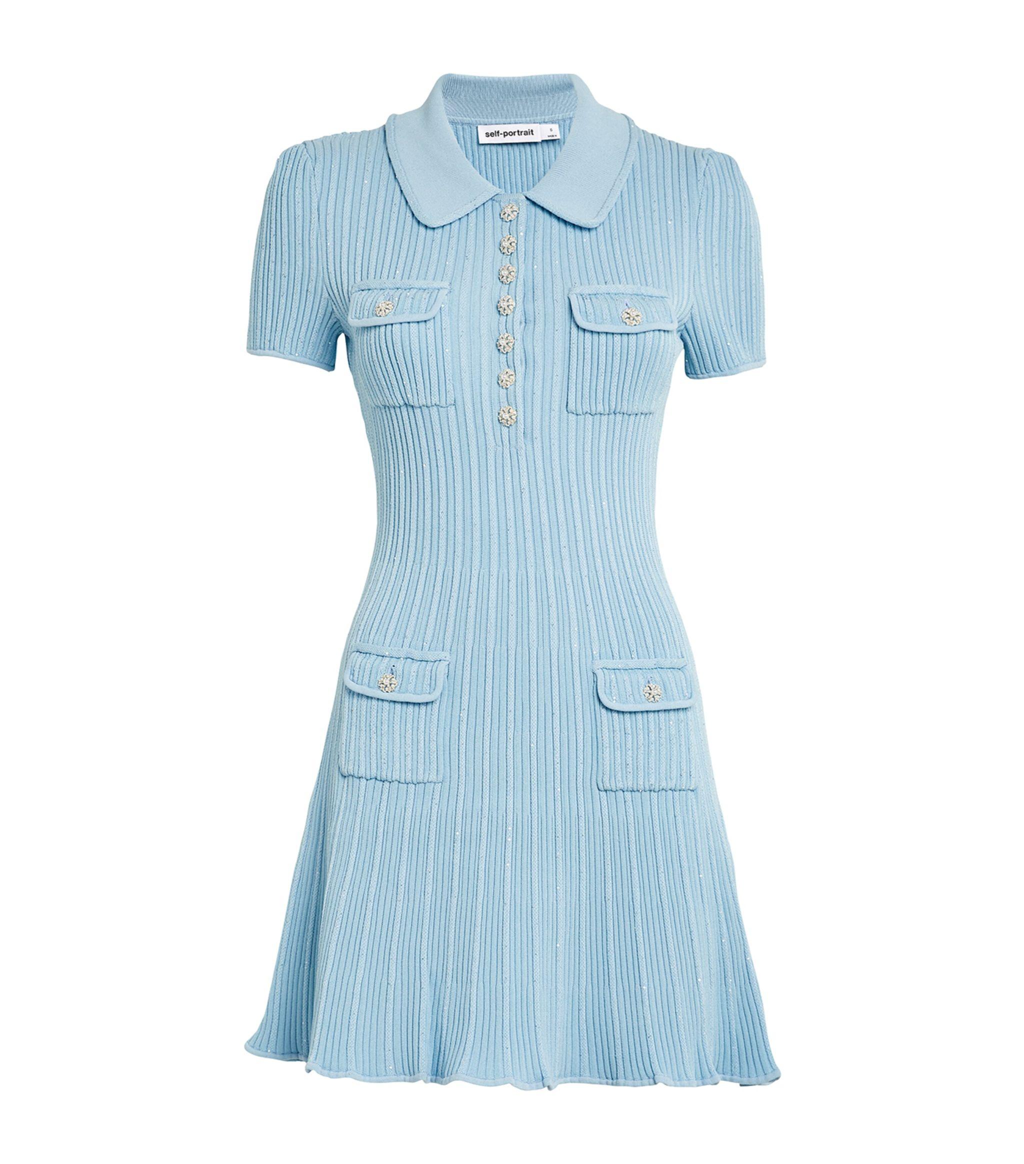 Self-Portrait Knitted Sequin-embellished Mini Dress in Blue | Lyst