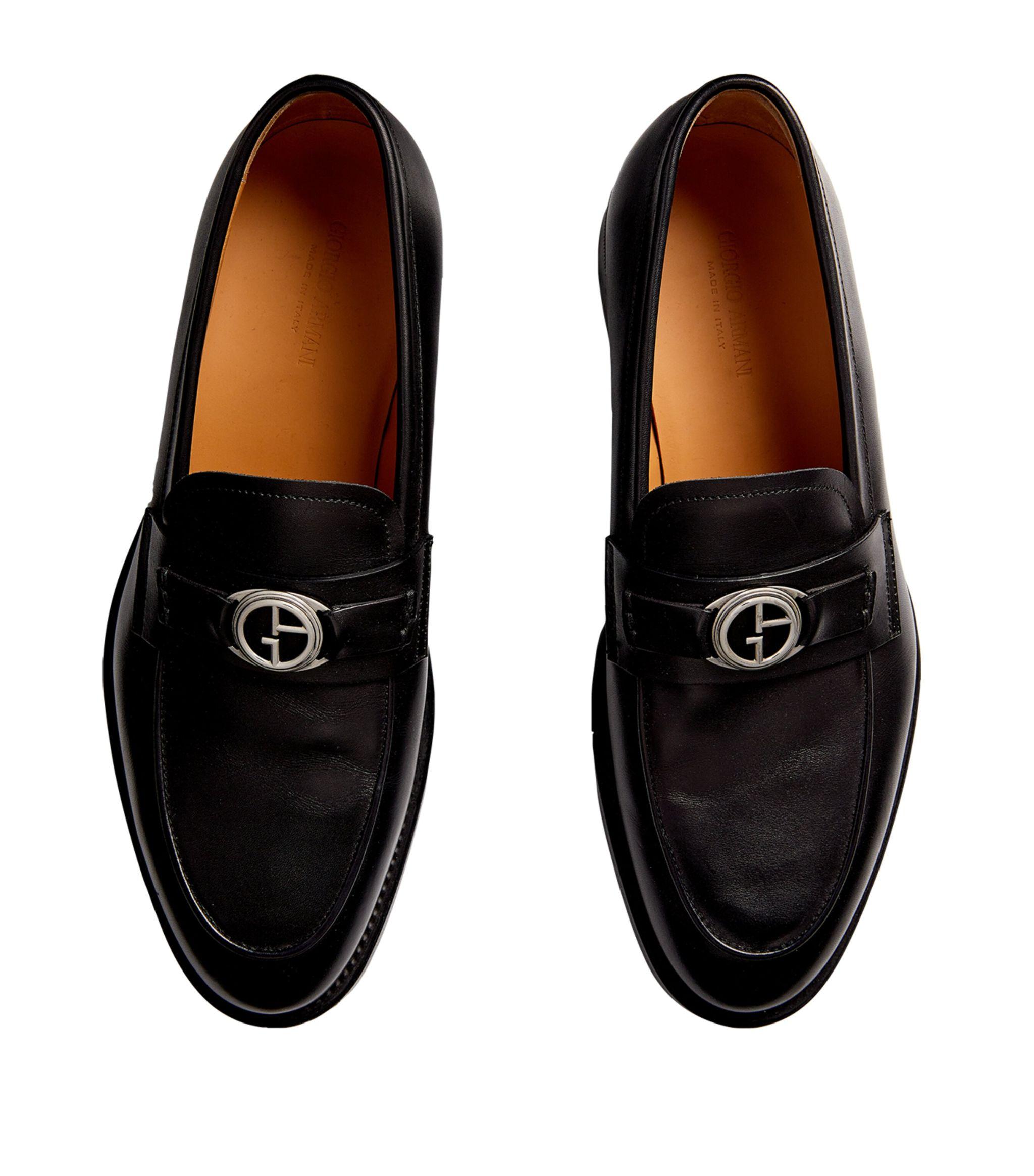 Giorgio Armani Leather Logo Loafers in Black for Men | Lyst