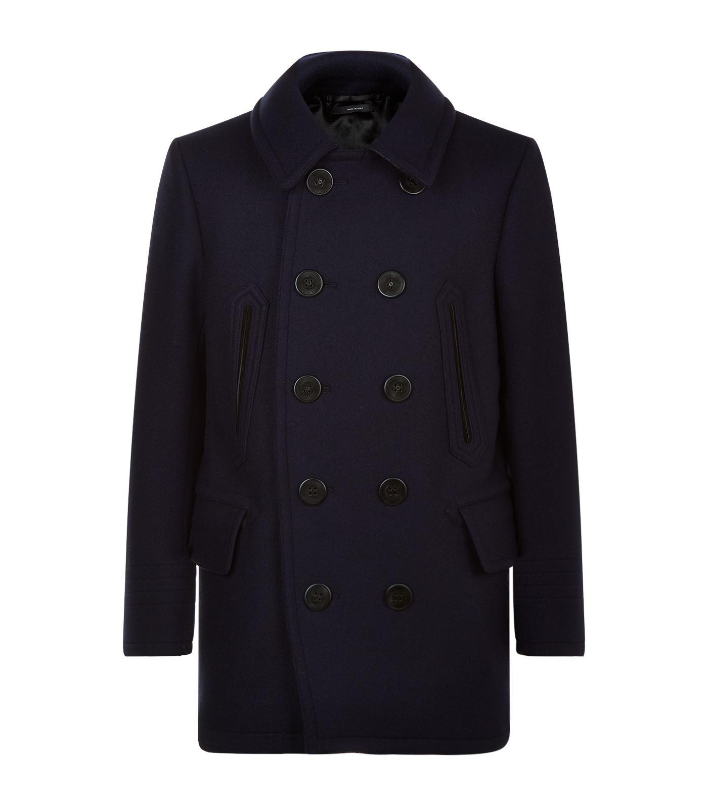 Tom Ford Wool Double Breasted Pea Coat in Navy (Blue) for Men | Lyst