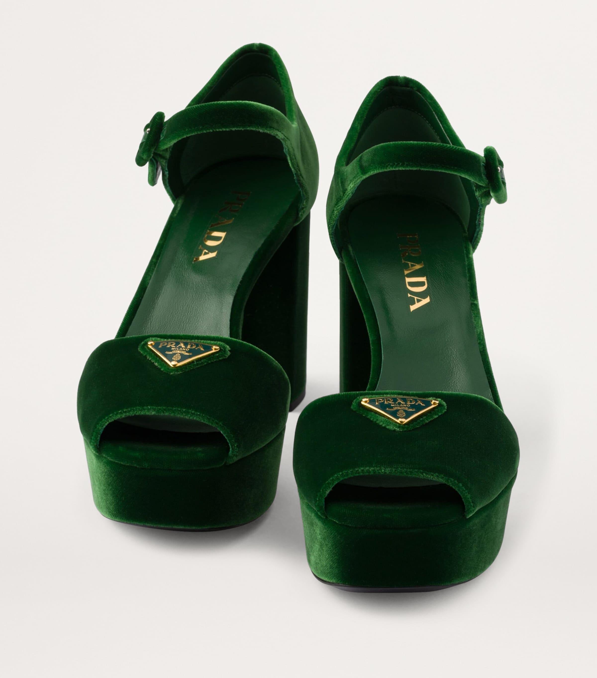 Prada Velvet Platform Sandals 95 in Green Lyst UK