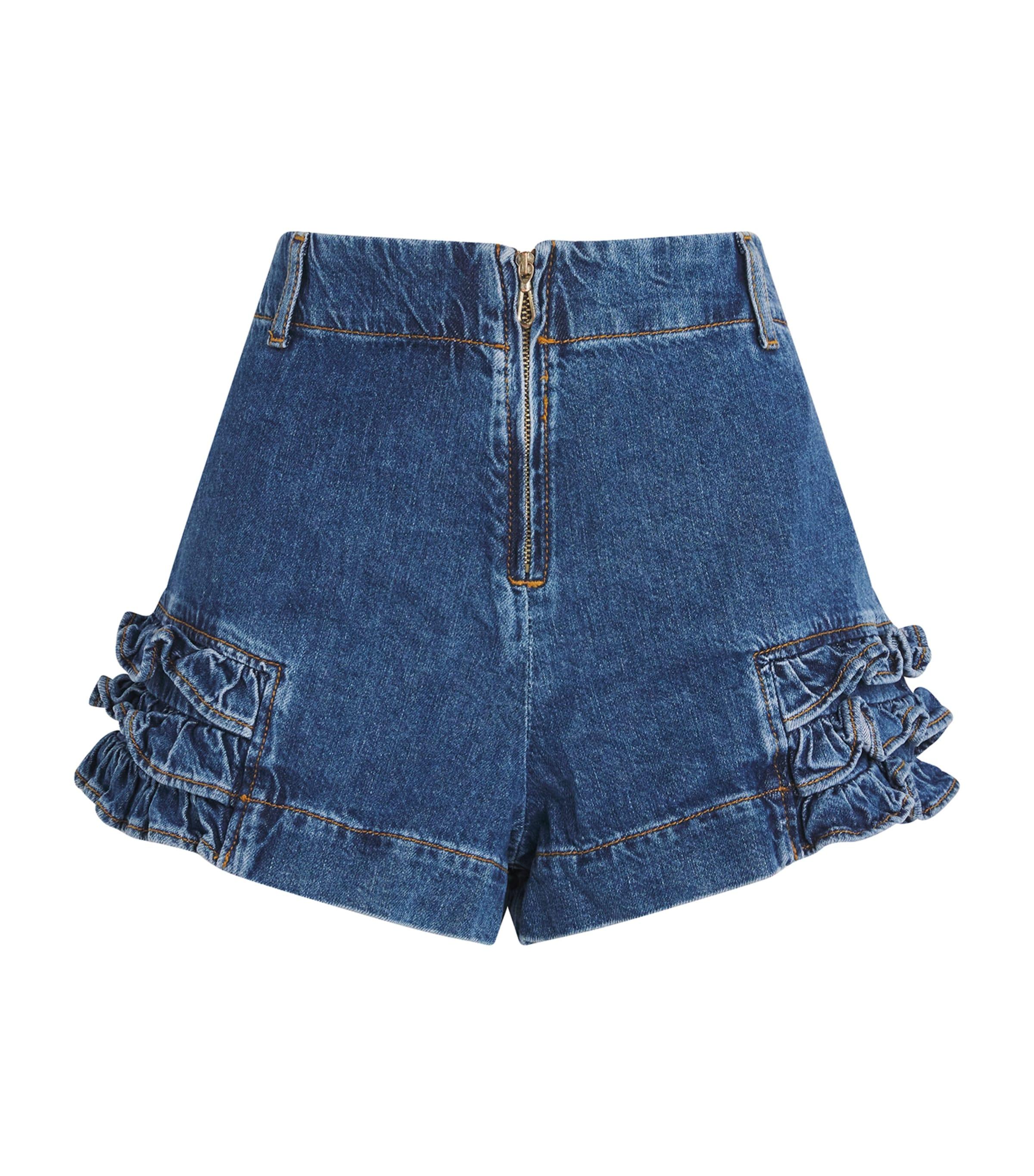 Sandro Denim Ruffle Shorts in Blue | Lyst
