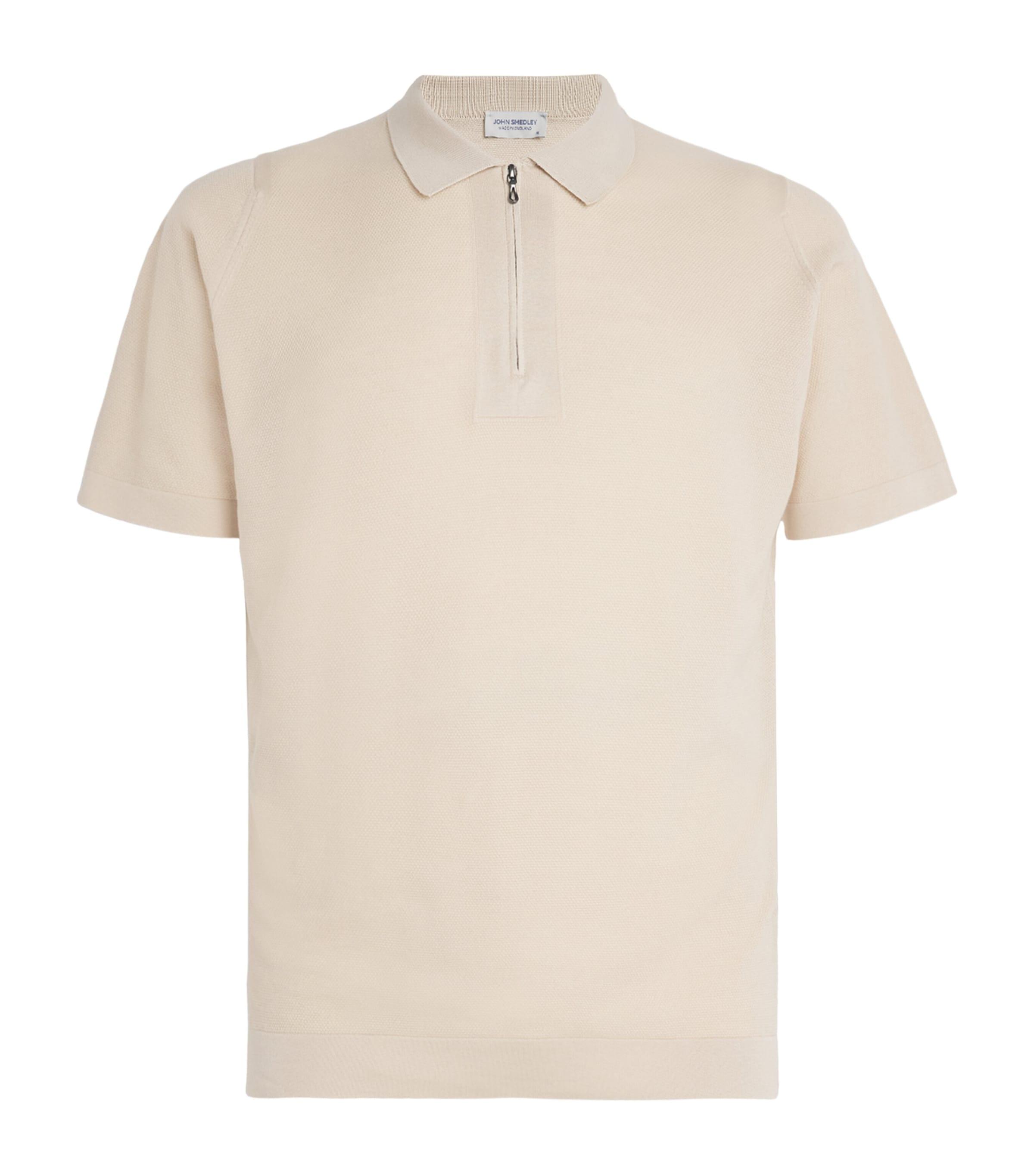 John Smedley Sea Island Cotton Zip Sandbanks Polo Shirt in White