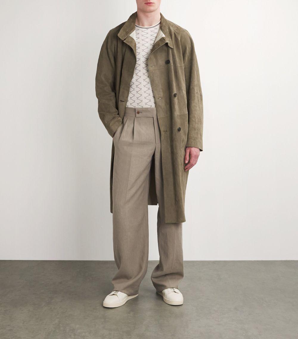 Giorgio Armani Suede Trench Coat in Brown for Men Lyst Canada