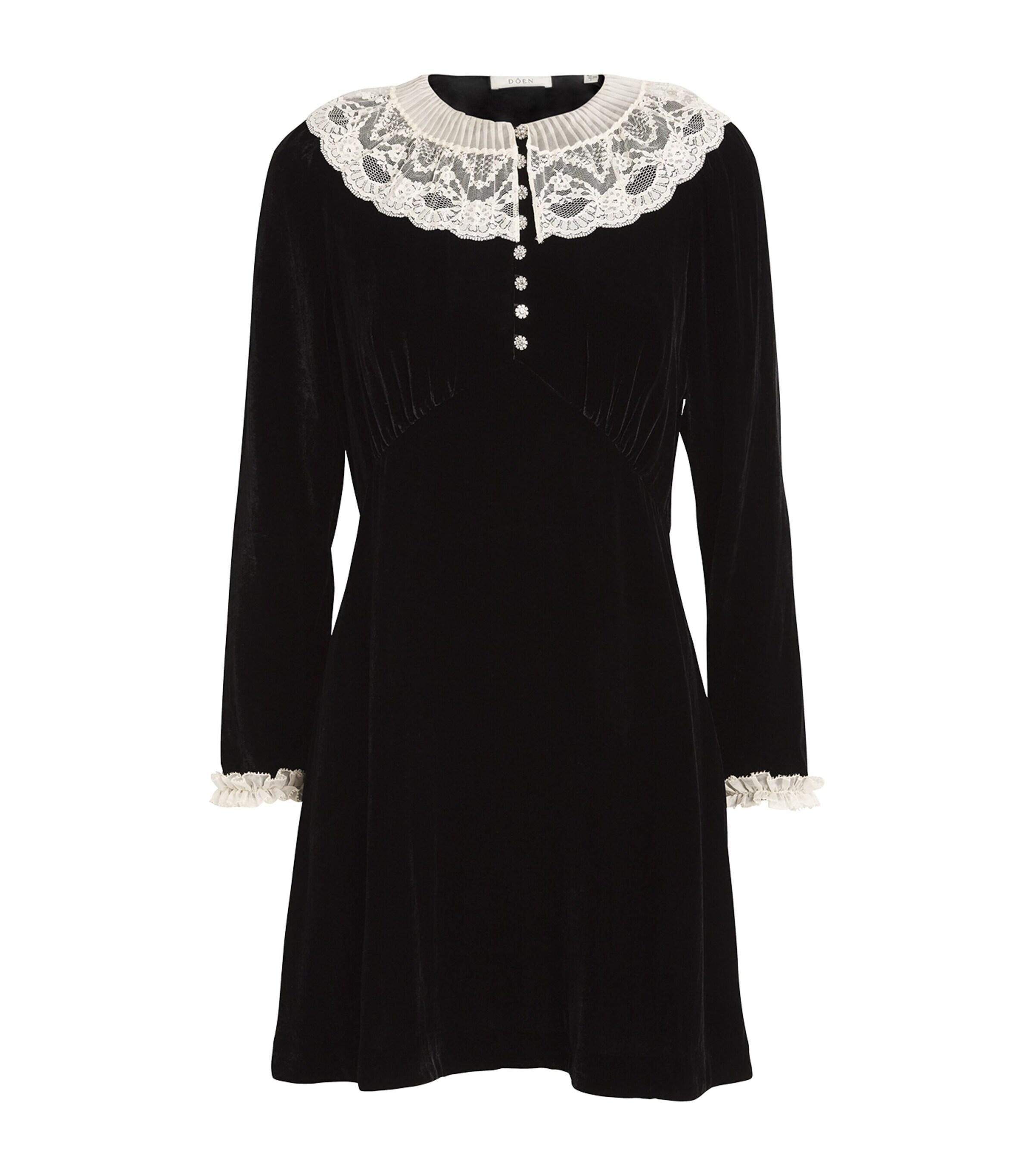 Doen Velvet Lace-Trim Lisbeth Mini Dress in Black | Lyst Doen Velvet Lace-Trim Lisbeth Mini Dress in Black | Lyst