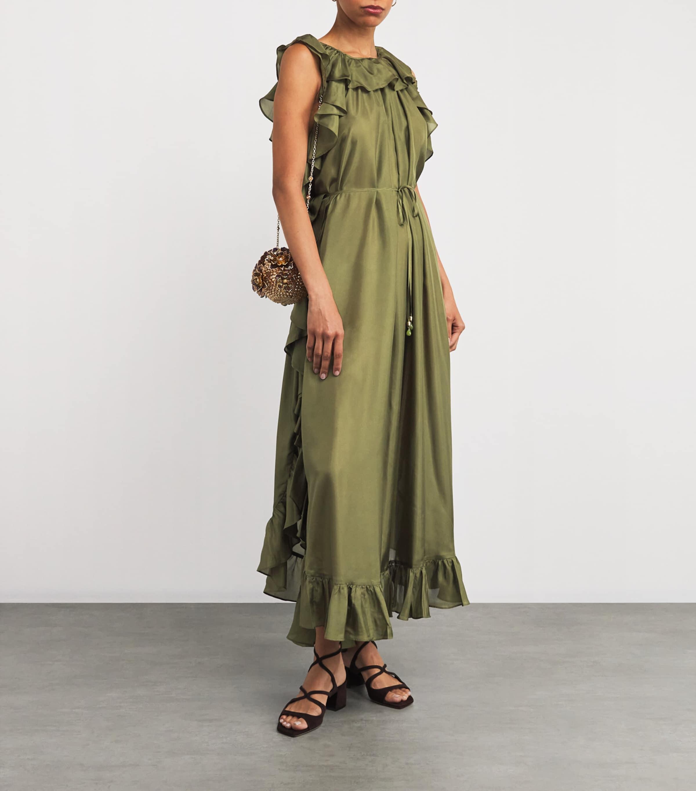Zimmermann Silk Ruffled Rhiannon Midi Dress in Green Lyst