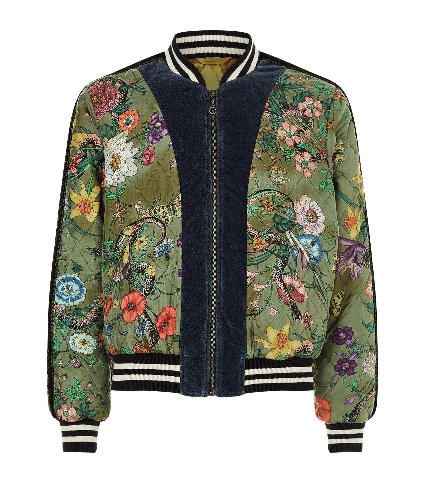 Gucci Silk Snake Print Bomber Jacket in Green for Men - Lyst