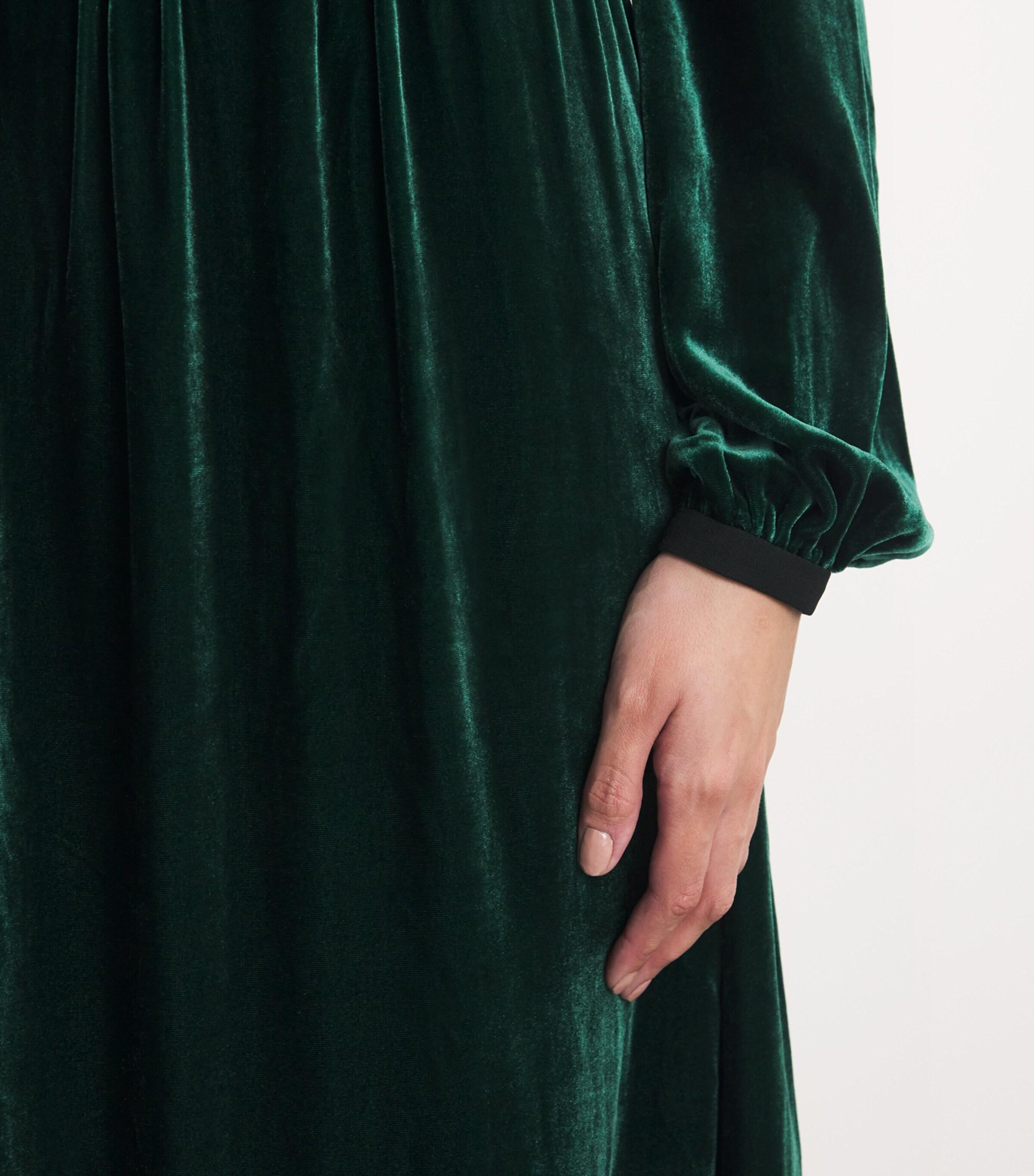 Saloni Velvet Embellished Camille Bows Midi Dress in Green | Lyst UK