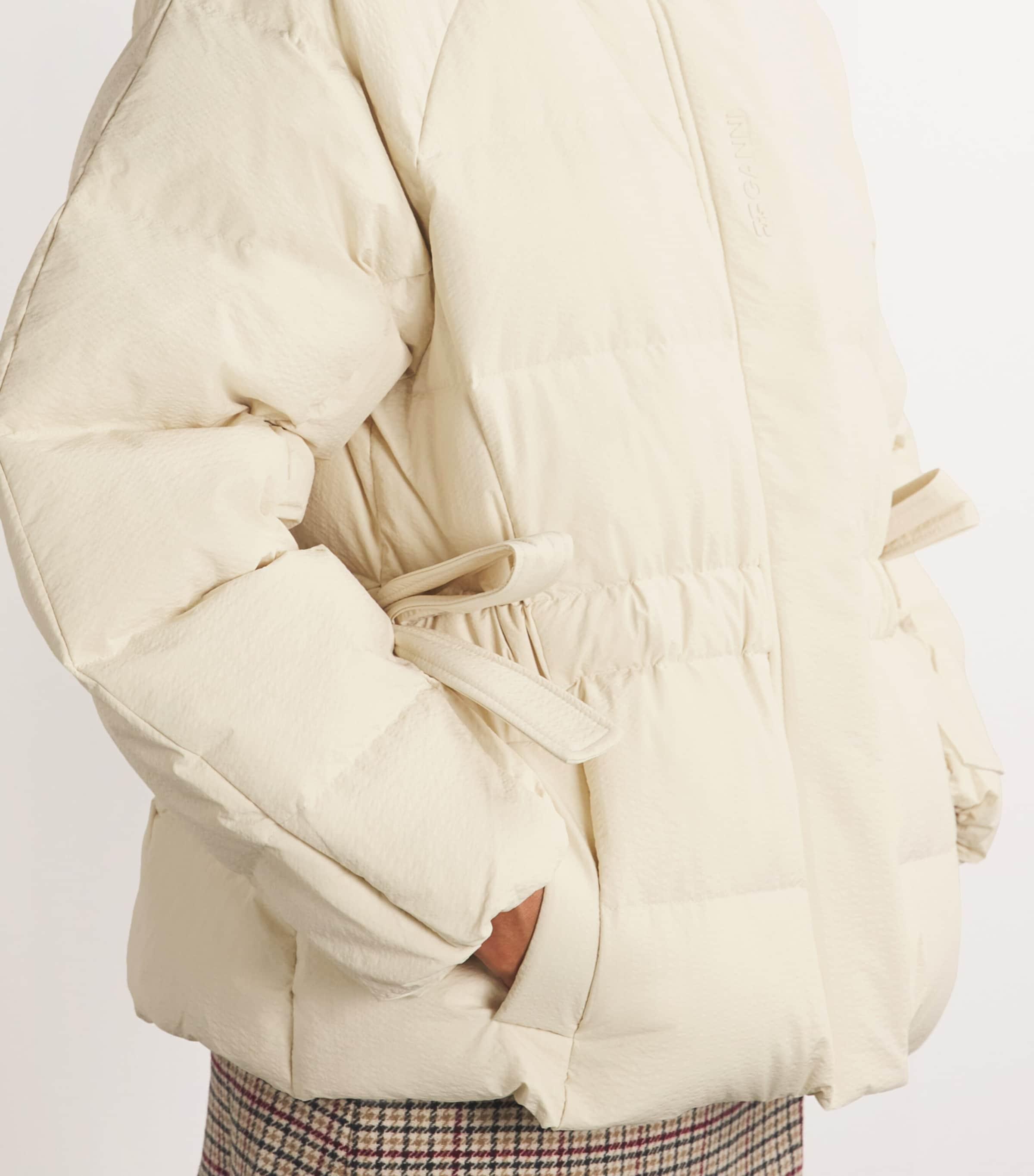 Ganni Technical Seersucker Puffer Jacket in Natural Lyst UK