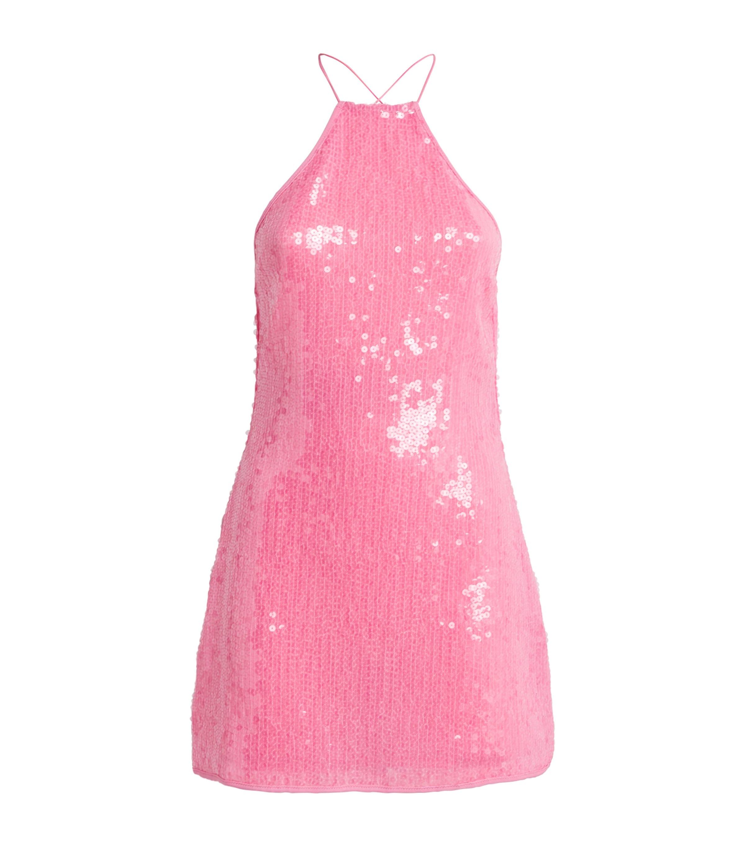 oseree pink dress Oseree Rose Appliqu Balconette Mini Dress