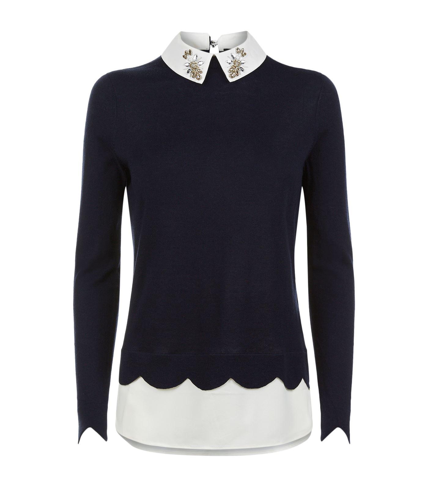 Ted Baker Suzaine Embellished Collar Sweater in Blue | Lyst
