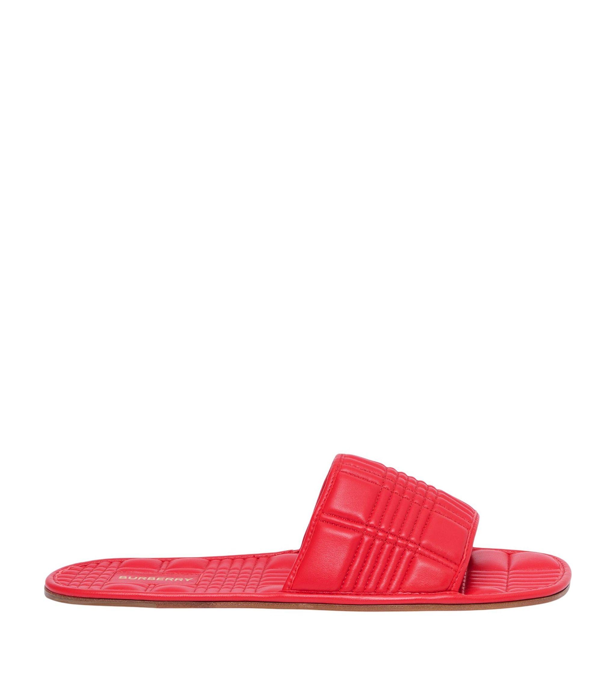 Burberry Quilted Lambskin Slides in Red Lyst