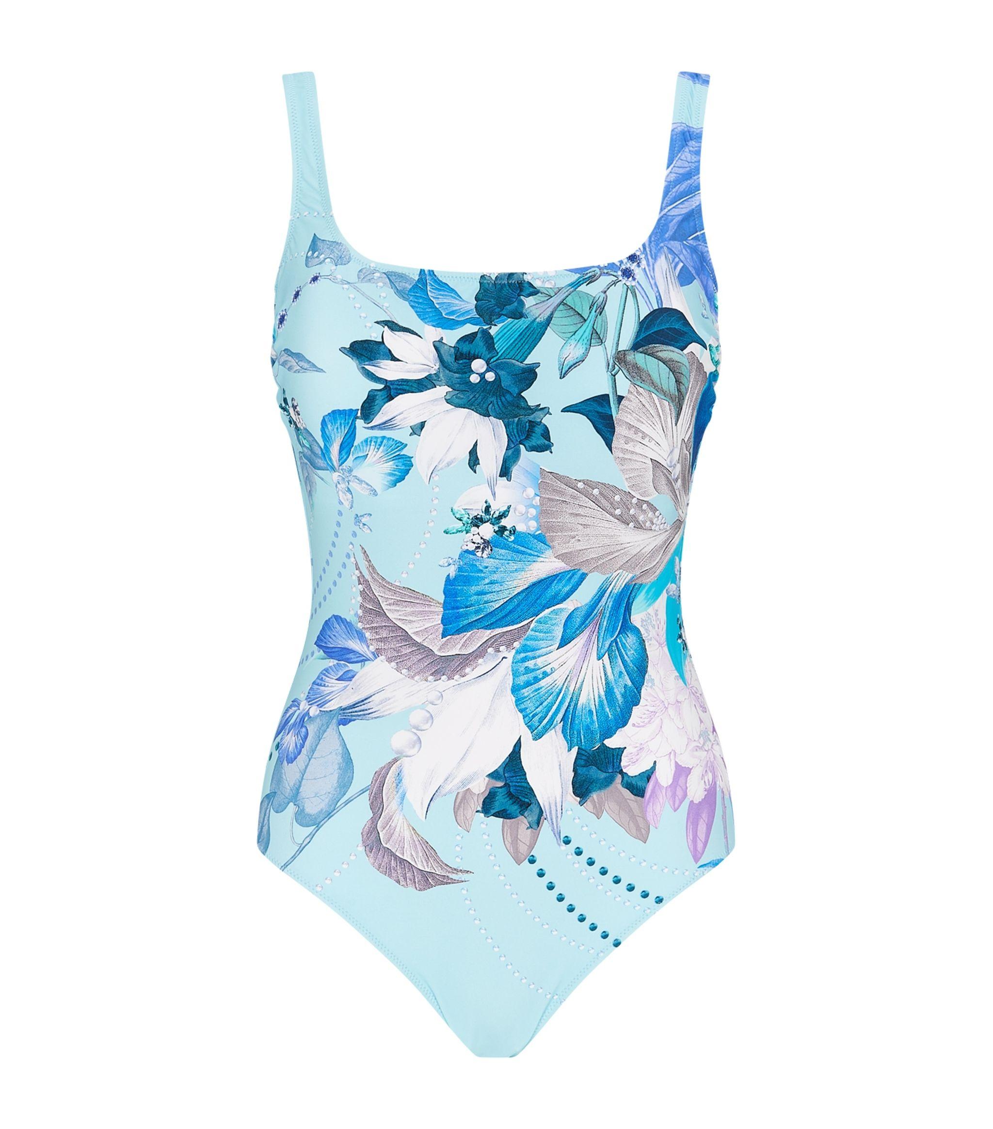 Gottex Floral Square Neck Swimsuit in Blue - Save 43% - Lyst
