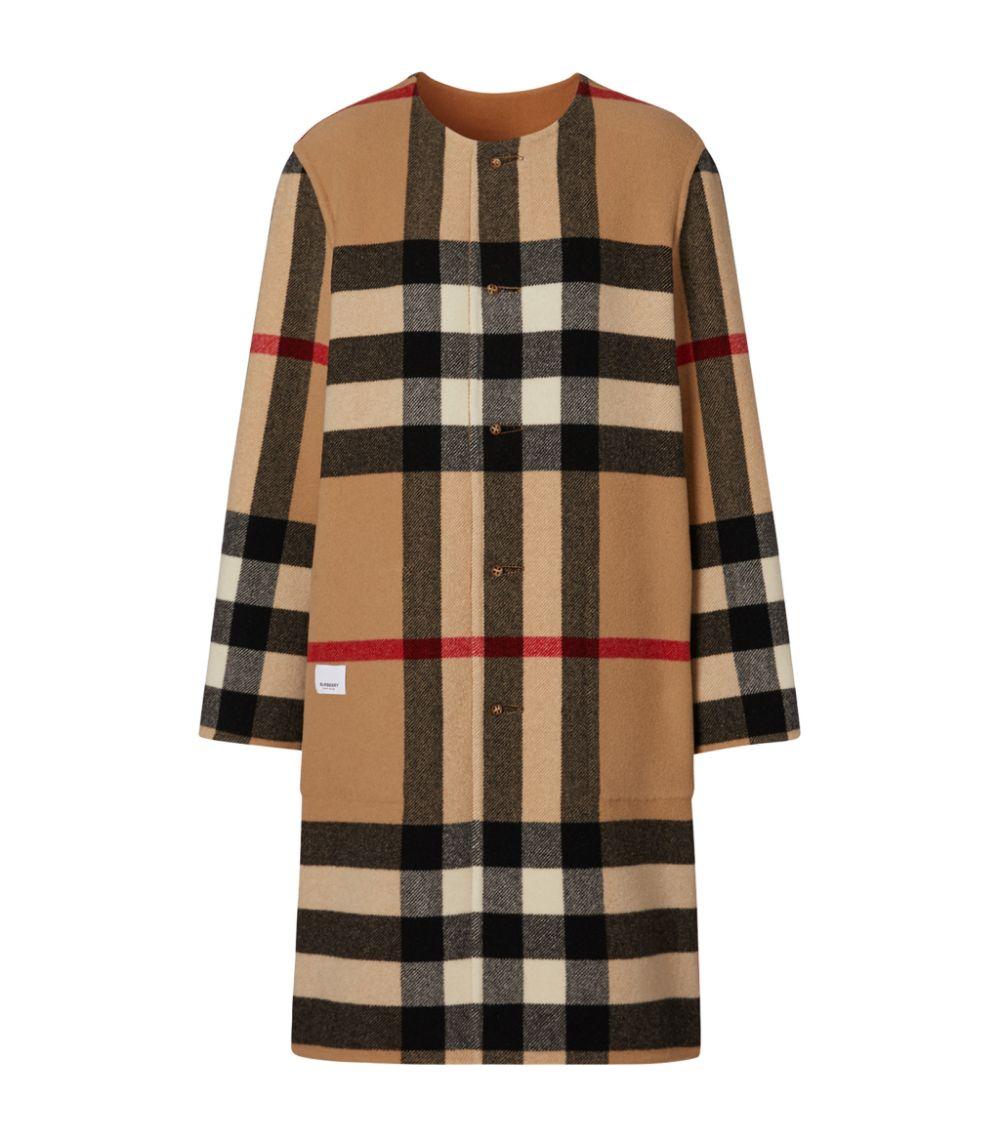 Burberry Check Technical Wool Coat in Natural | Lyst