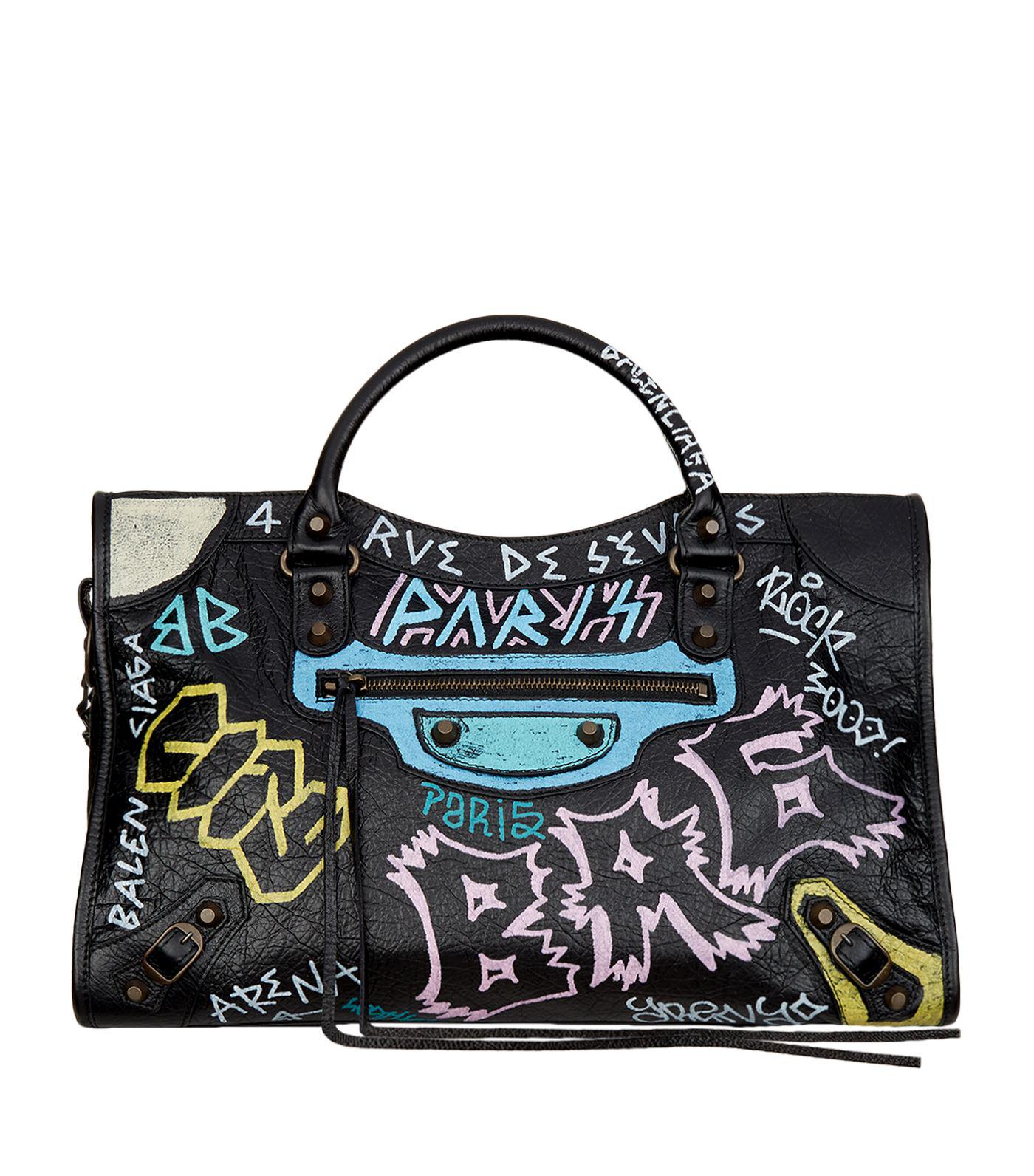 Balenciaga City Graffiti Classic Studs Bag Leather Medium - ShopStyle