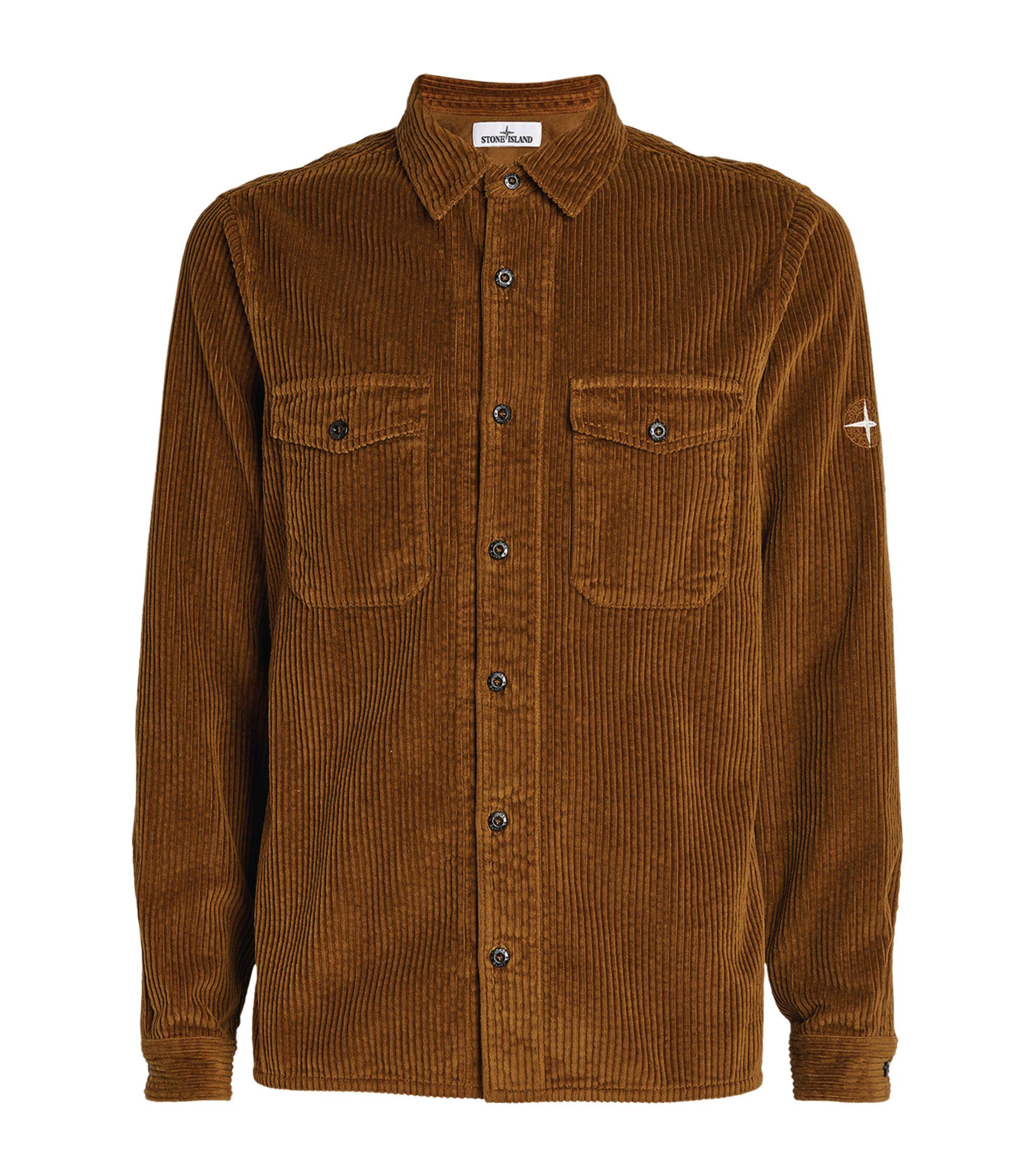 Stone Island Embroidered Compass Logo Corduroy Overshirt in Brown for ...