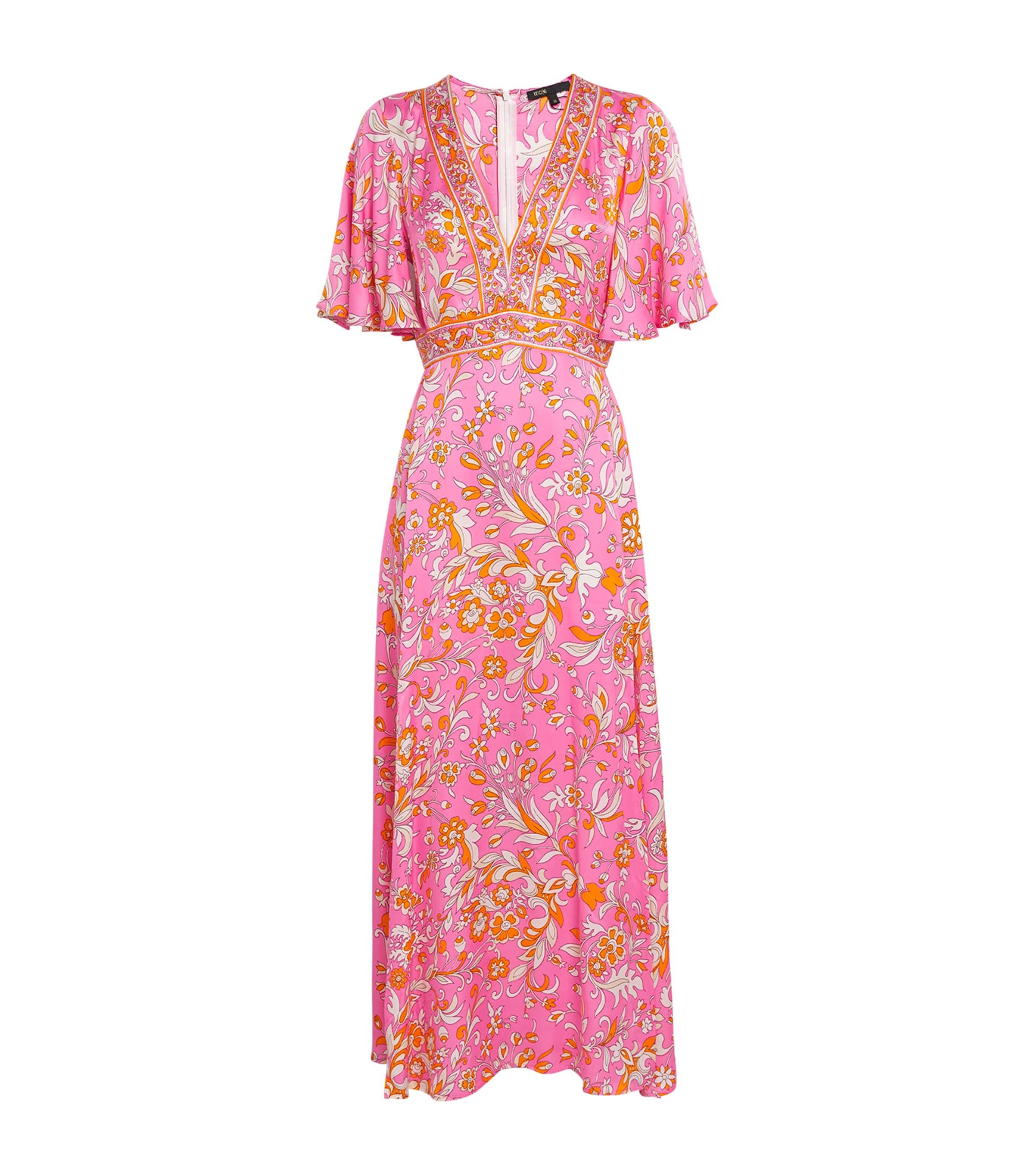 maje pink floral dress Maje Floral Print Maxi Dress In Print Sunny Flower Pink /