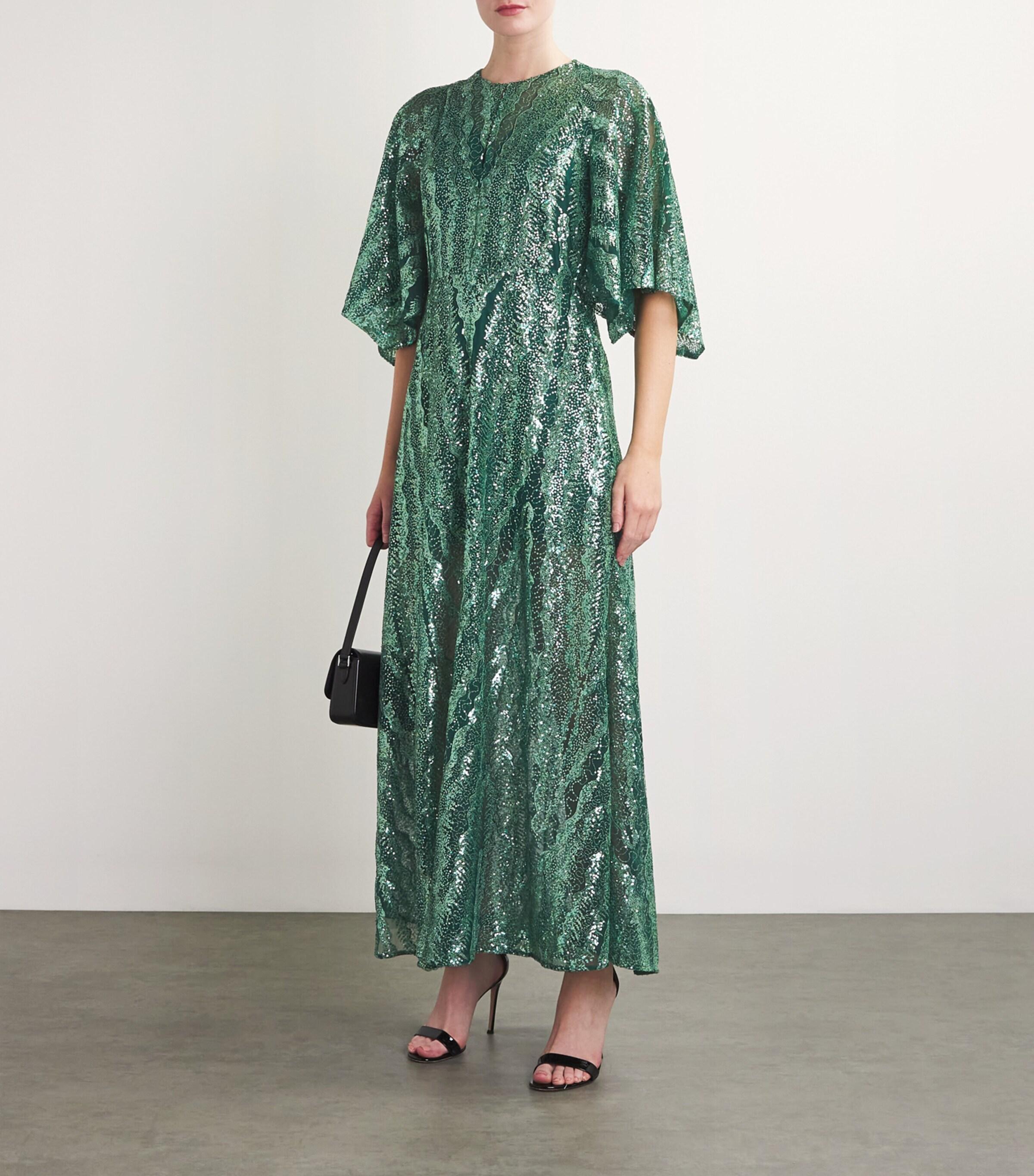 Maje Sequinned Maxi Dress in Green | Lyst