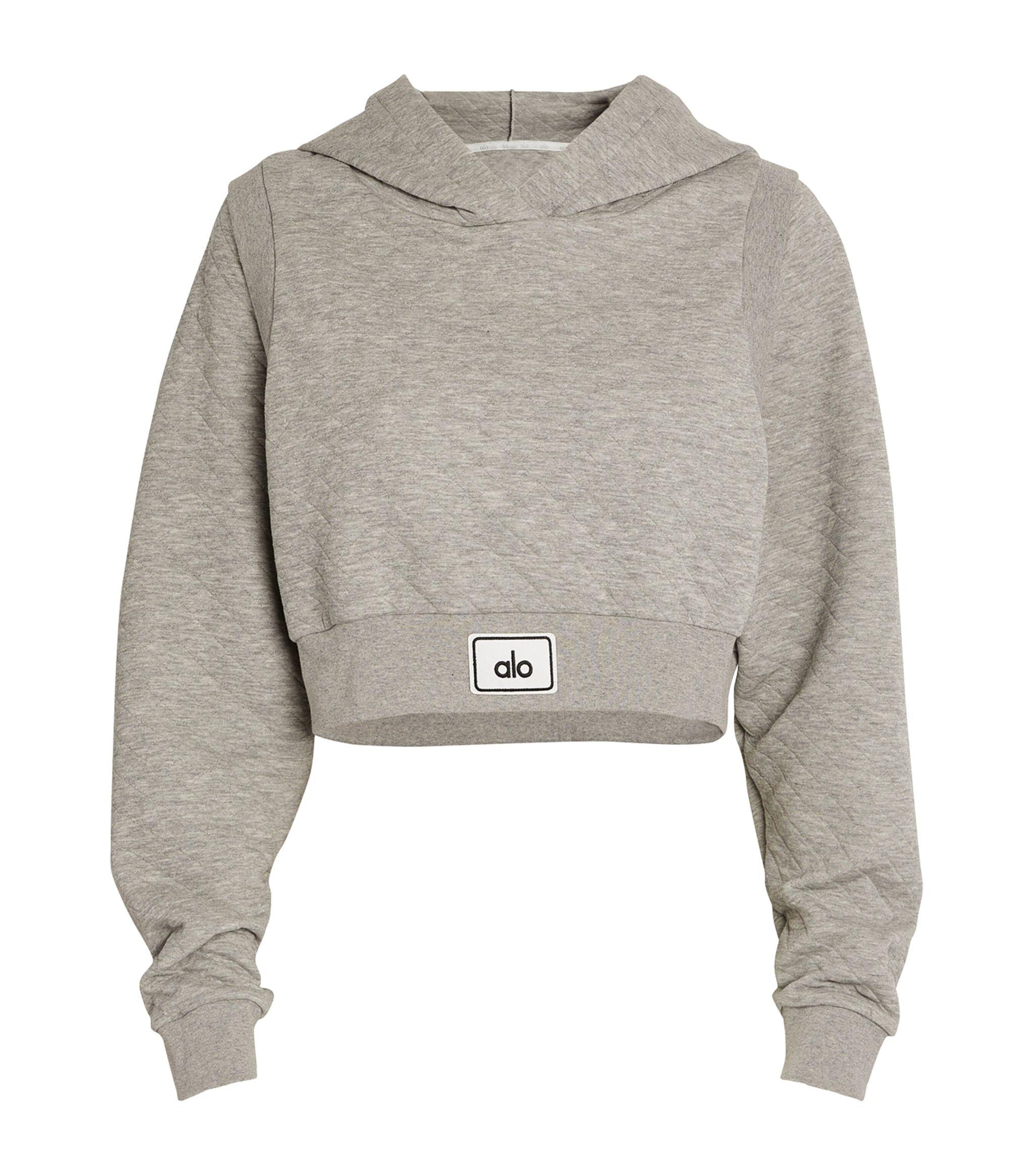 Alo Yoga Cropped Quilted Arena Hoodie in Grey