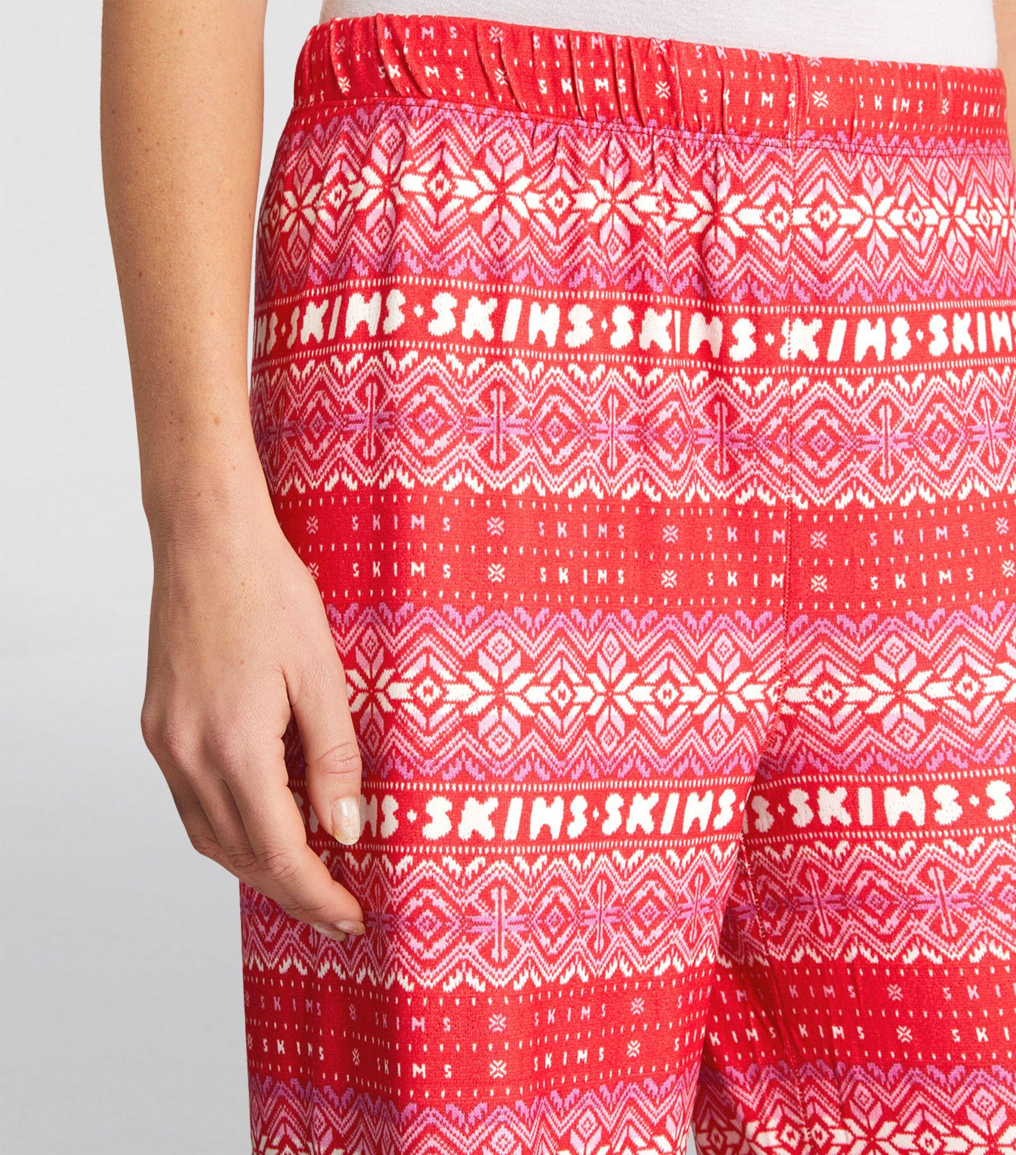 SKIMS, Logo Plush Pointelle Straight Leg Pants, RED, Women