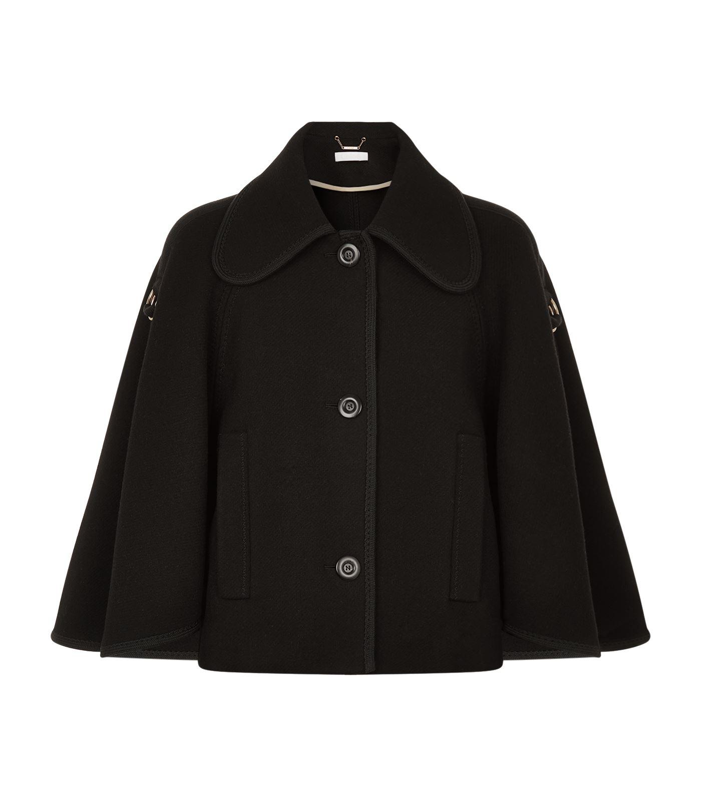 Chloé Short Cape Coat in Black | Lyst UK