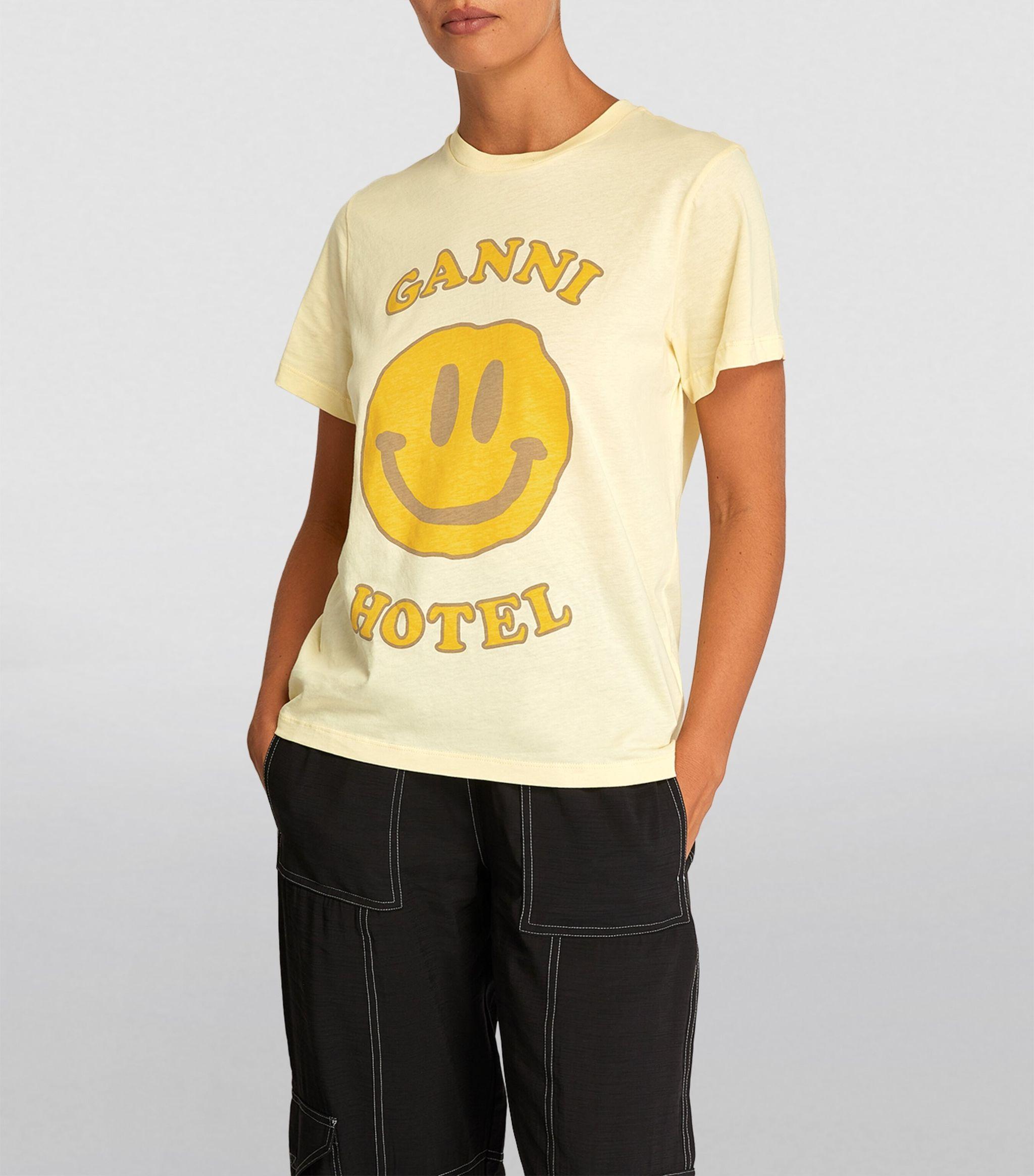 ◆人気商品◆GANNI YELLOW SMILEY RELAXED T-SHIRT(W)◆関税込◆ ☆人気☆【GANNI】☆(W) Ganni Yellow Smiley Relaxed T-Shirt☆