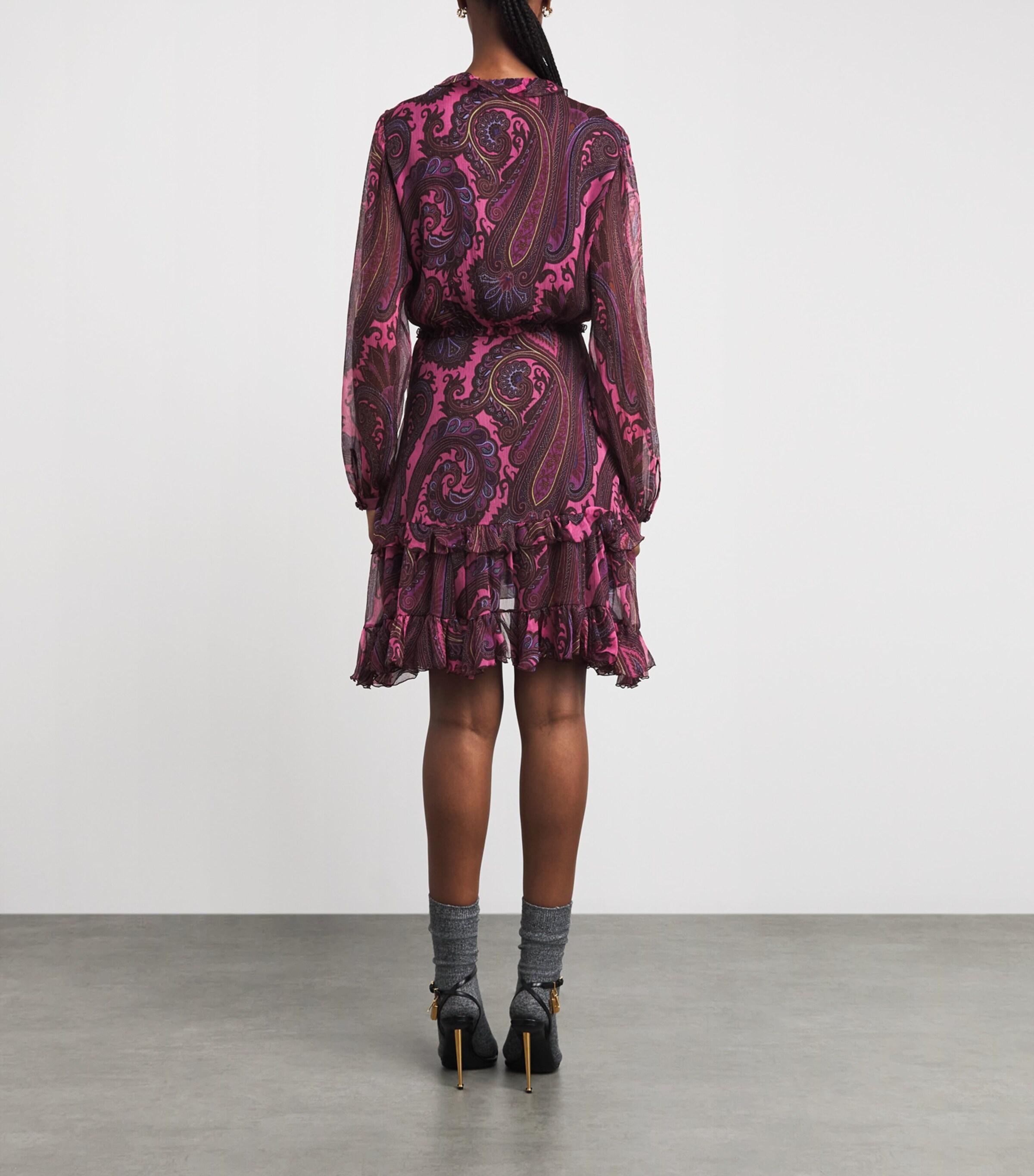 etro lovely day flared mini dress Tiered ruffled paisley-print chiffon mini dress - beige