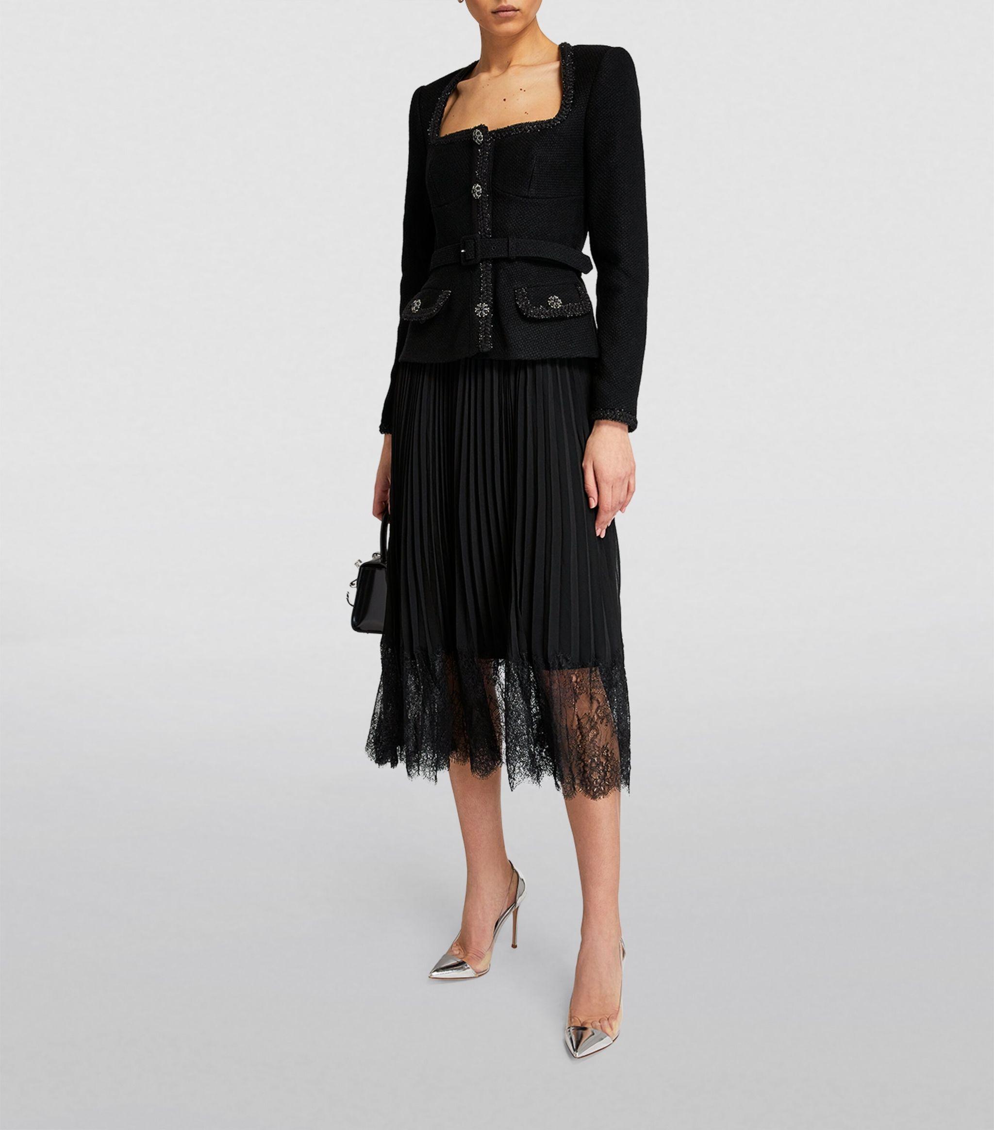 self portrait jacket pleated midi dress SELF-PORTRAIT Pleated Chiffon And Boucl-Tweed Midi Dress