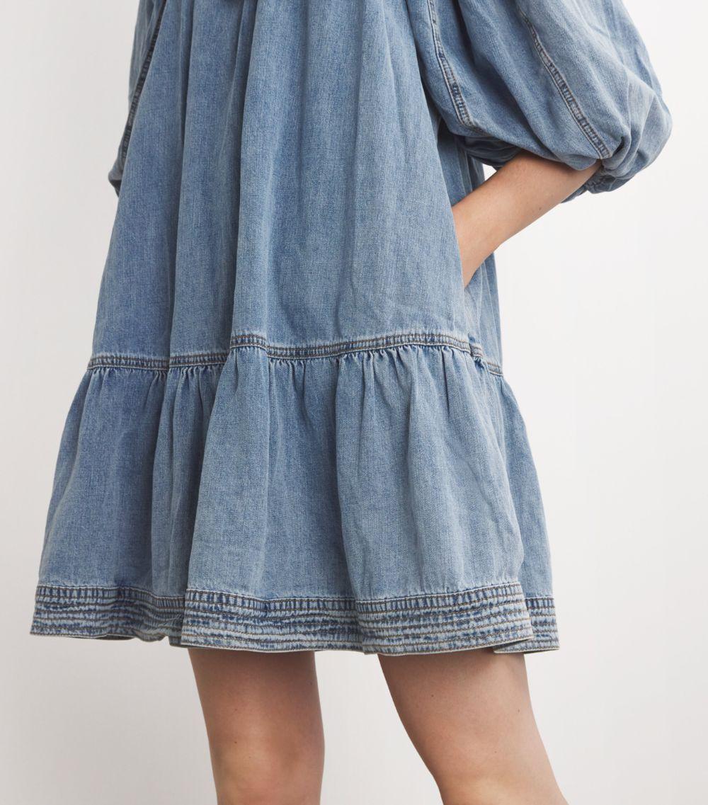 blue color dress material SMOCKED DENIM MINI DRESS – Arelia's Dream