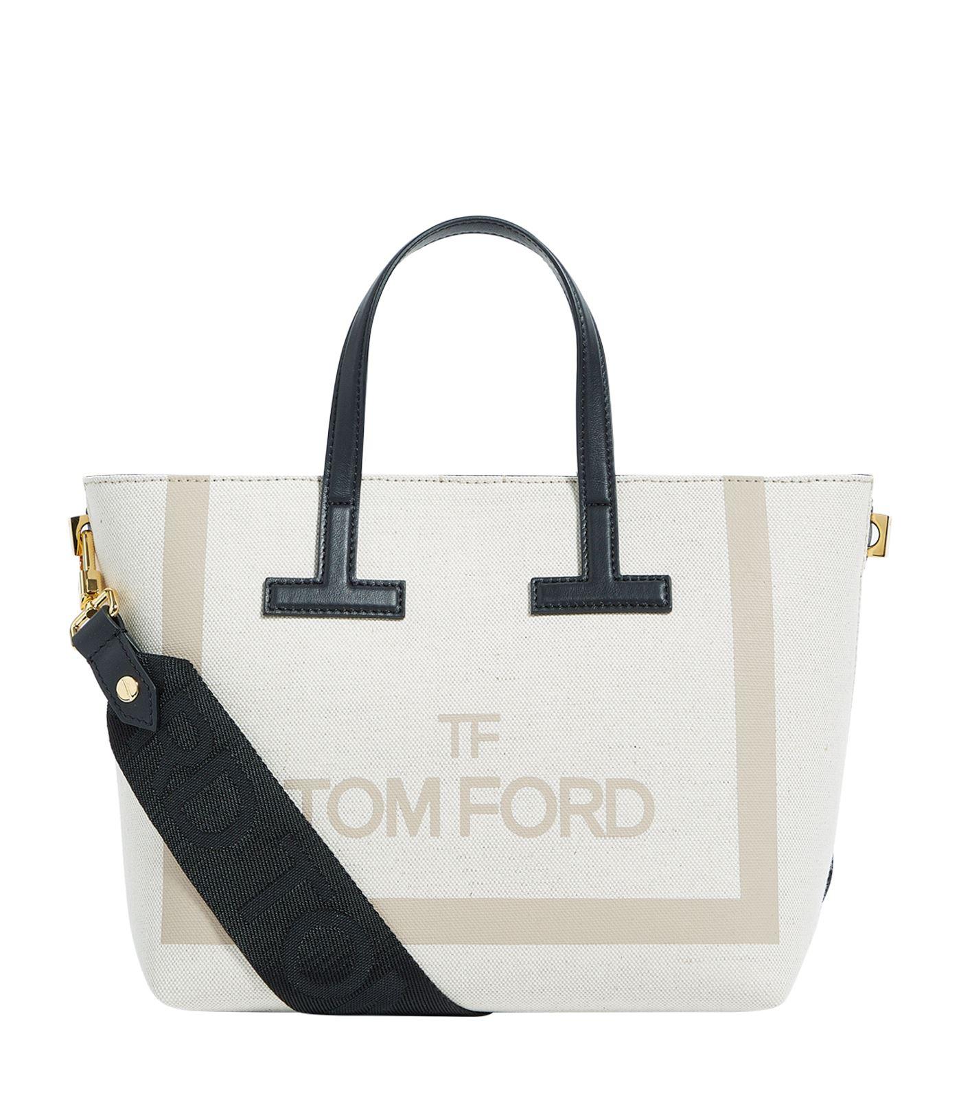 Tom Ford Canvas Mini Logo Shopping Tote Bag Black/Gold
