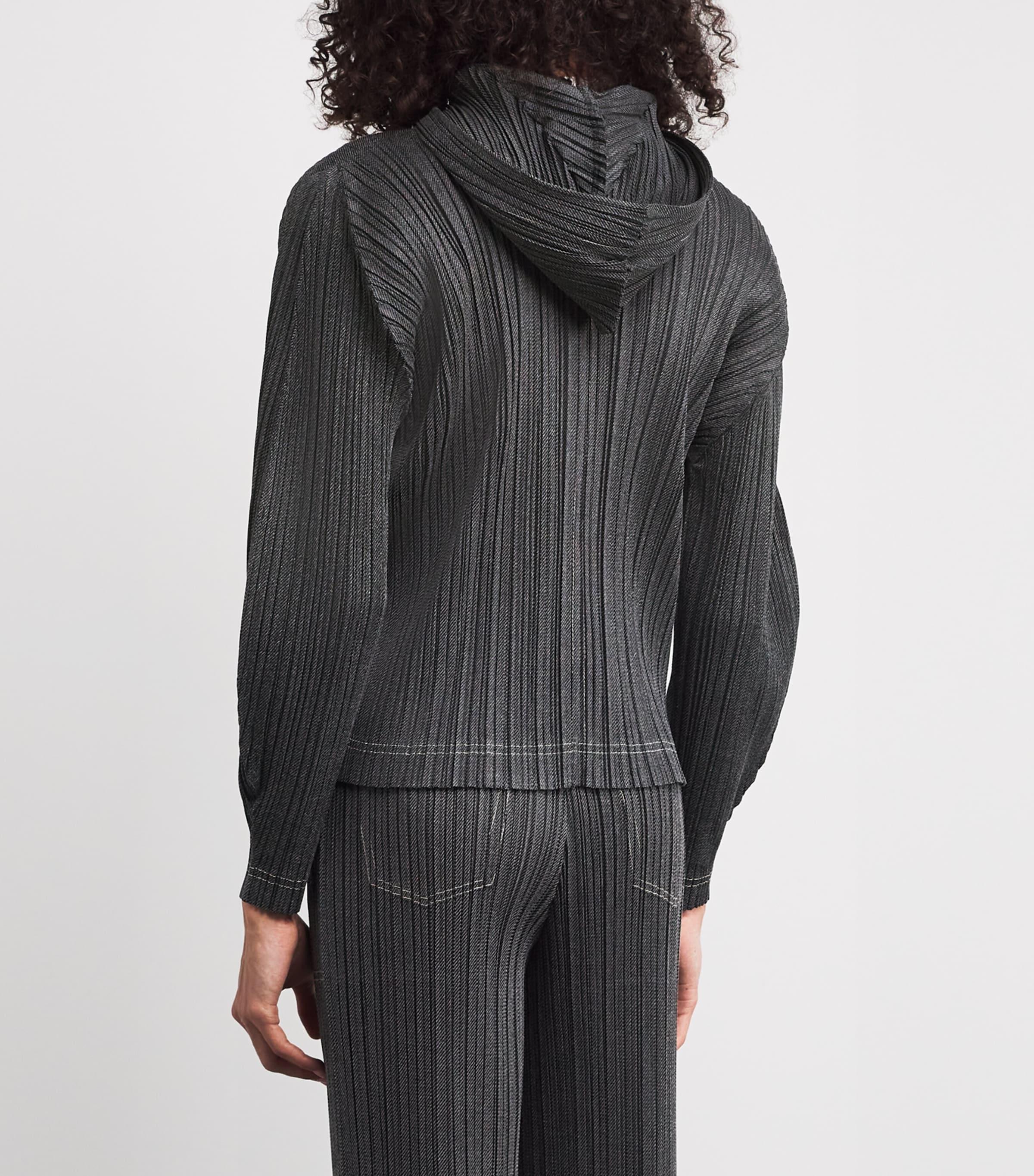 Pleats Please Issey Miyake Cotton Denim Zip-Up Jacket in Black | Lyst
