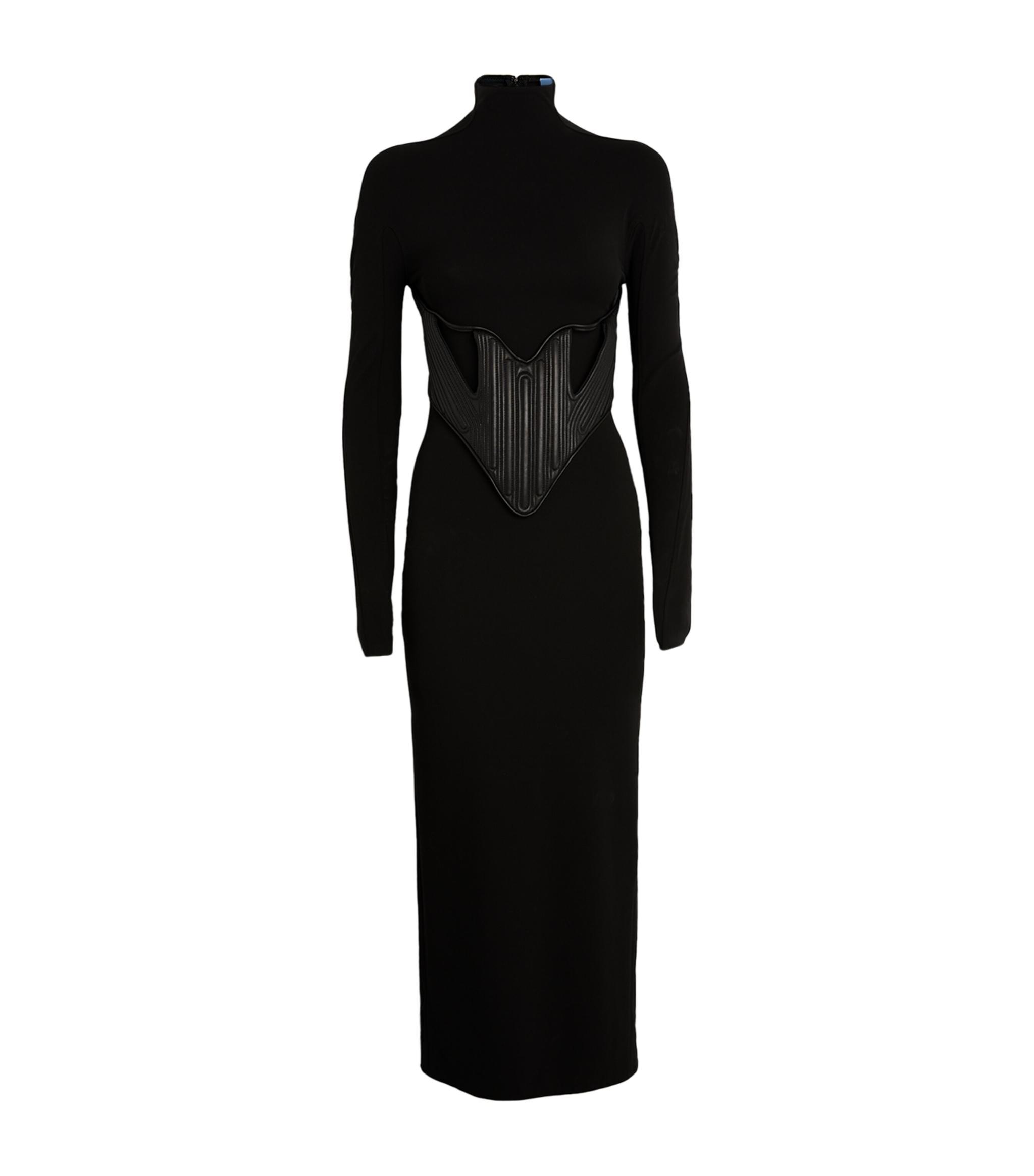 Mugler Corset-detail Midi Dress in Black | Lyst