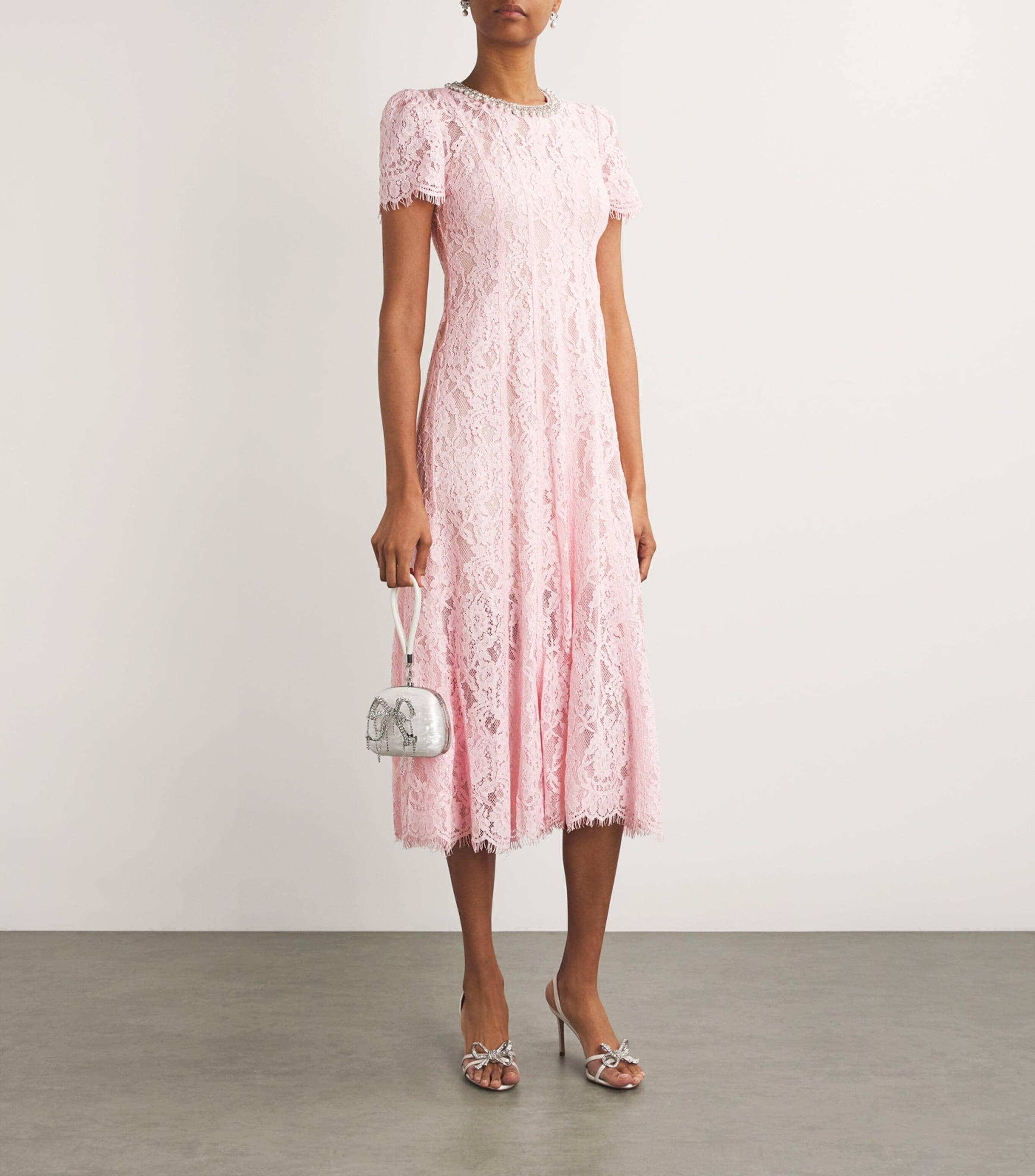 Self-Portrait Lace Embellished Midi Dress in Pink | Lyst Self-Portrait Lace Embellished Midi Dress in Pink | Lyst