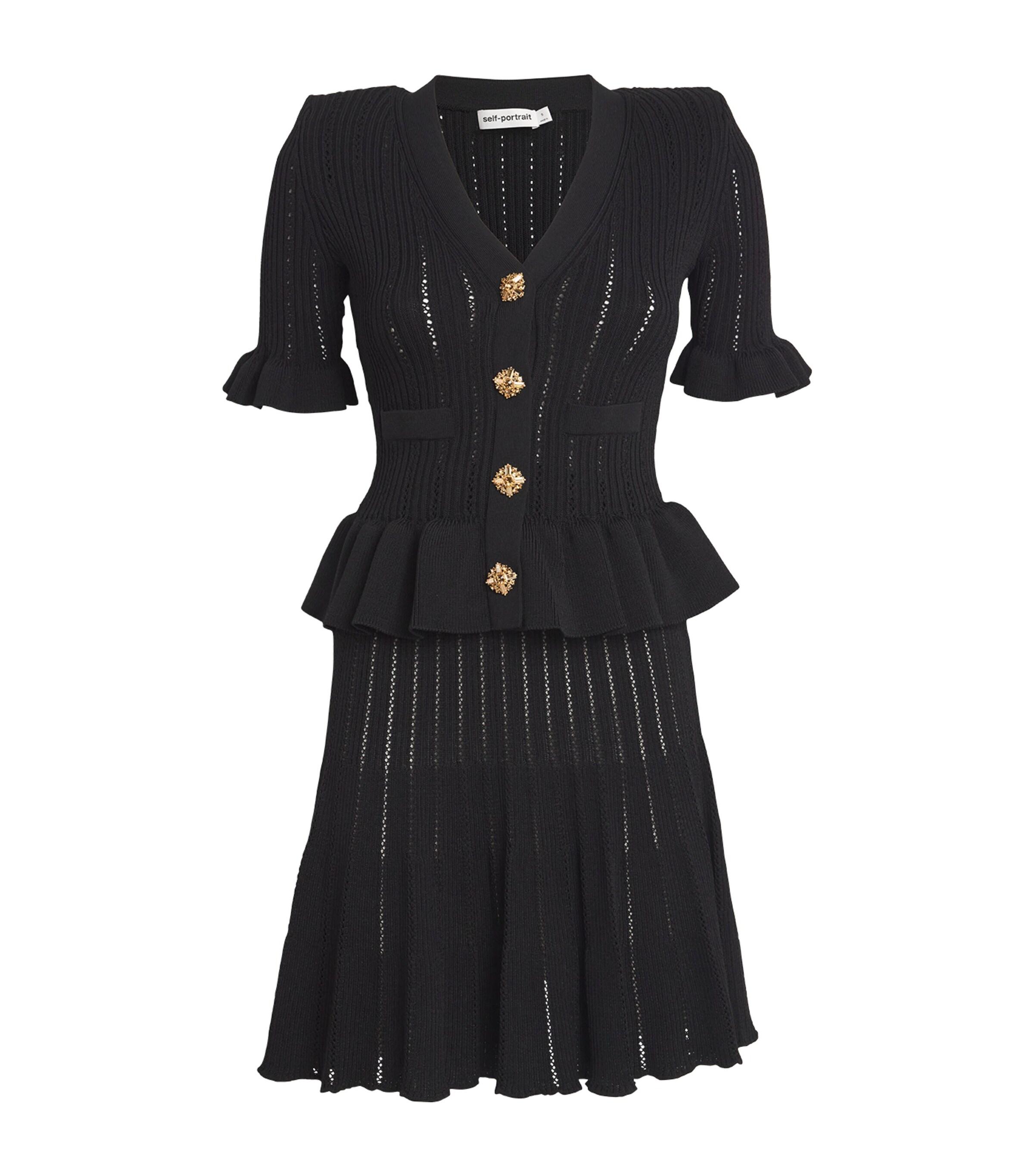 Self-Portrait Knitted Peplum Mini Dress in Black | Lyst Self-Portrait Knitted Peplum Mini Dress in Black | Lyst
