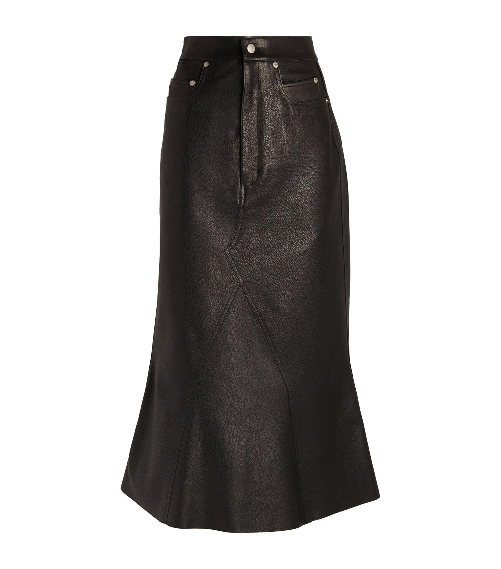 Rick Owens Leather Midi Skirt in Black | Lyst