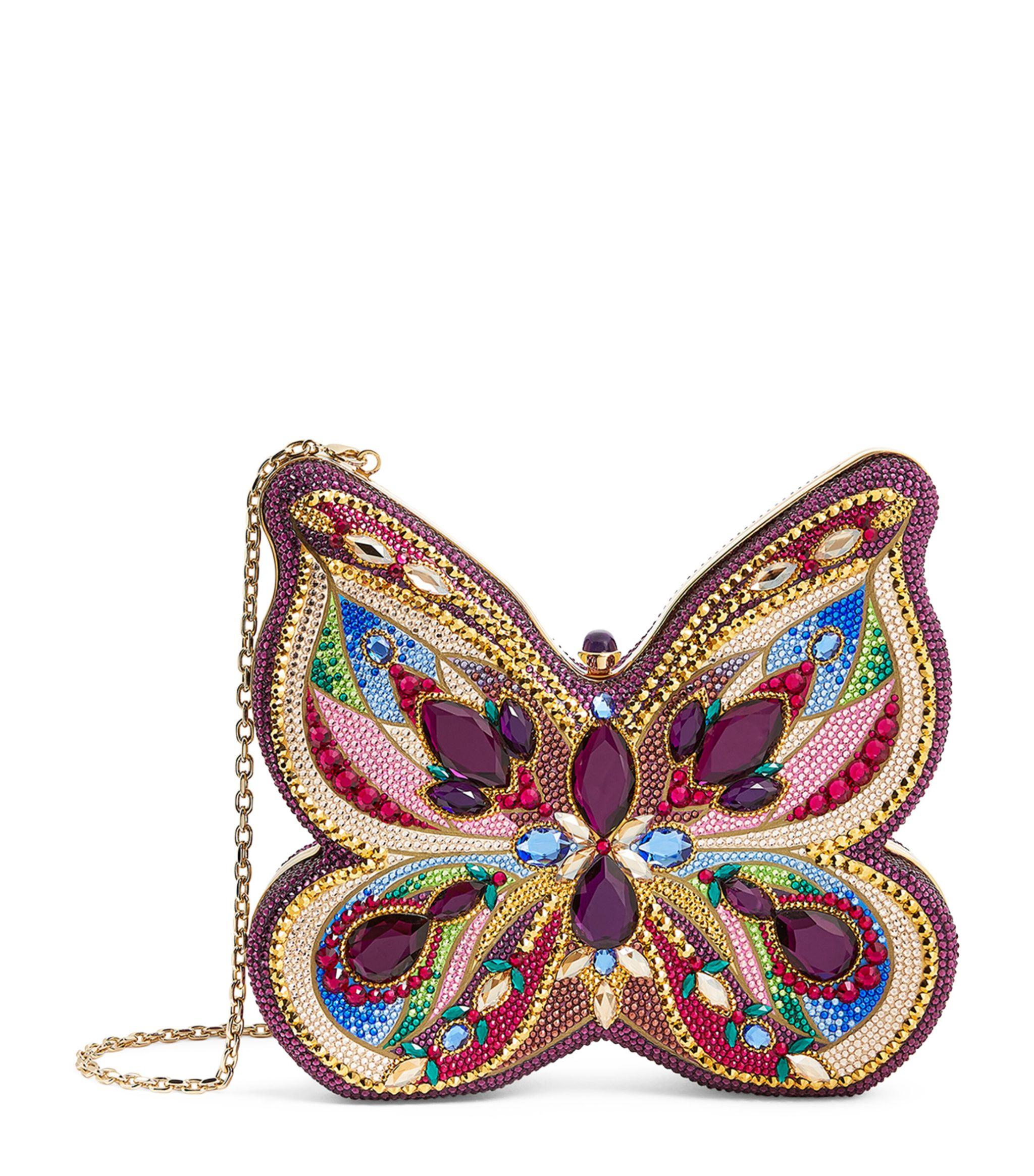Judith Leiber Butterfly Pearly Crystal And Faux Pearl-embellished Gold-tone  Clutch in Natural | Lyst