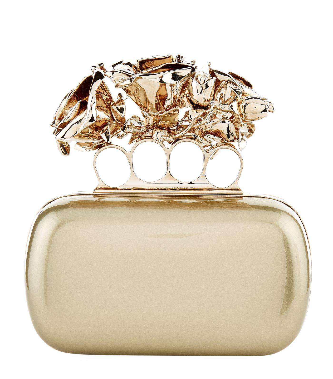 Alexander McQueen Patent Four Roses Knuckle Clutch in Metallic | Lyst UK