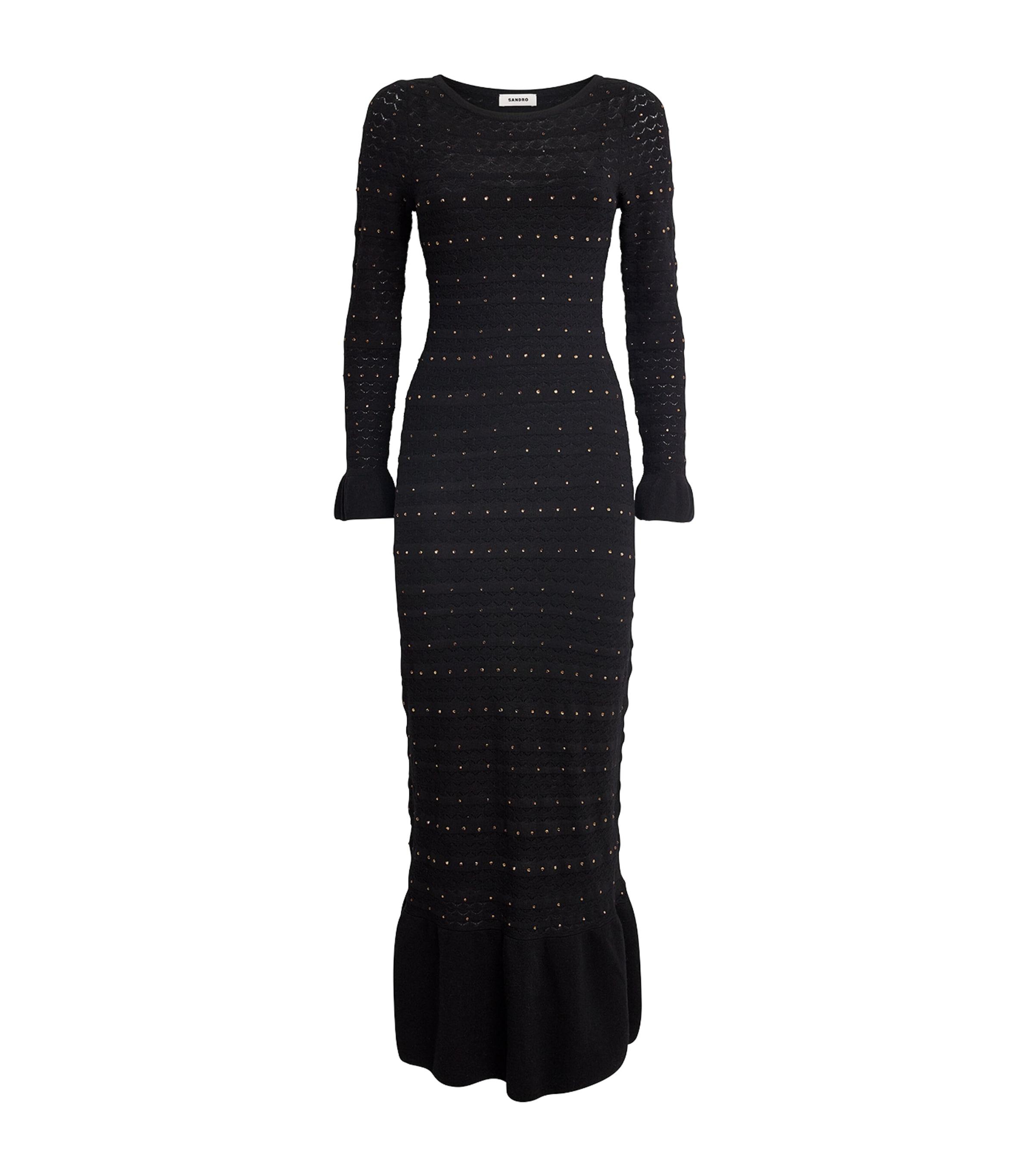 Sandro Rhinestone-Embellished Knitted Maxi Dress in Black | Lyst Sandro Rhinestone-Embellished Knitted Maxi Dress in Black | Lyst